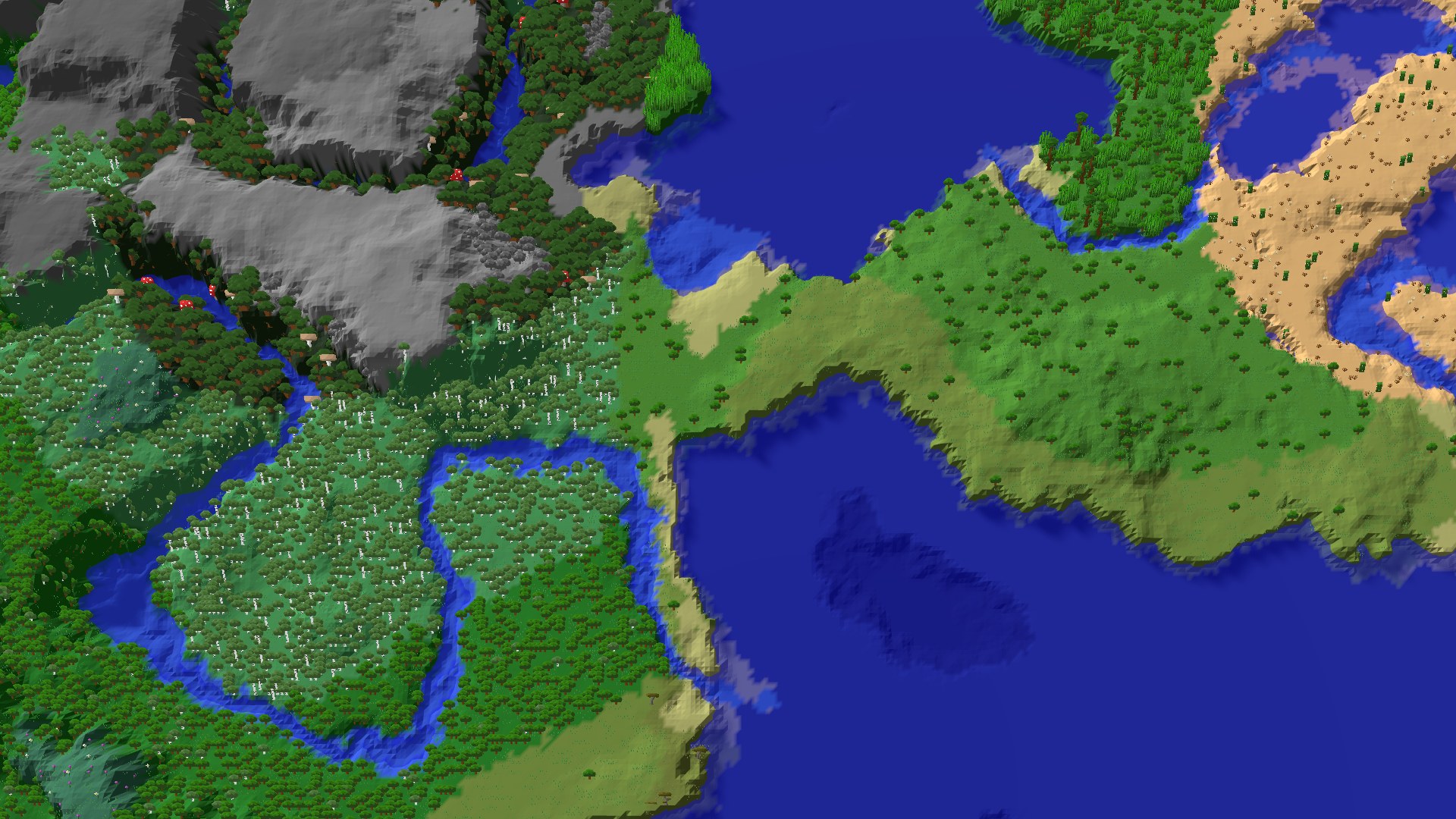 Aerial 3D overview 500 blocks NW of spawn