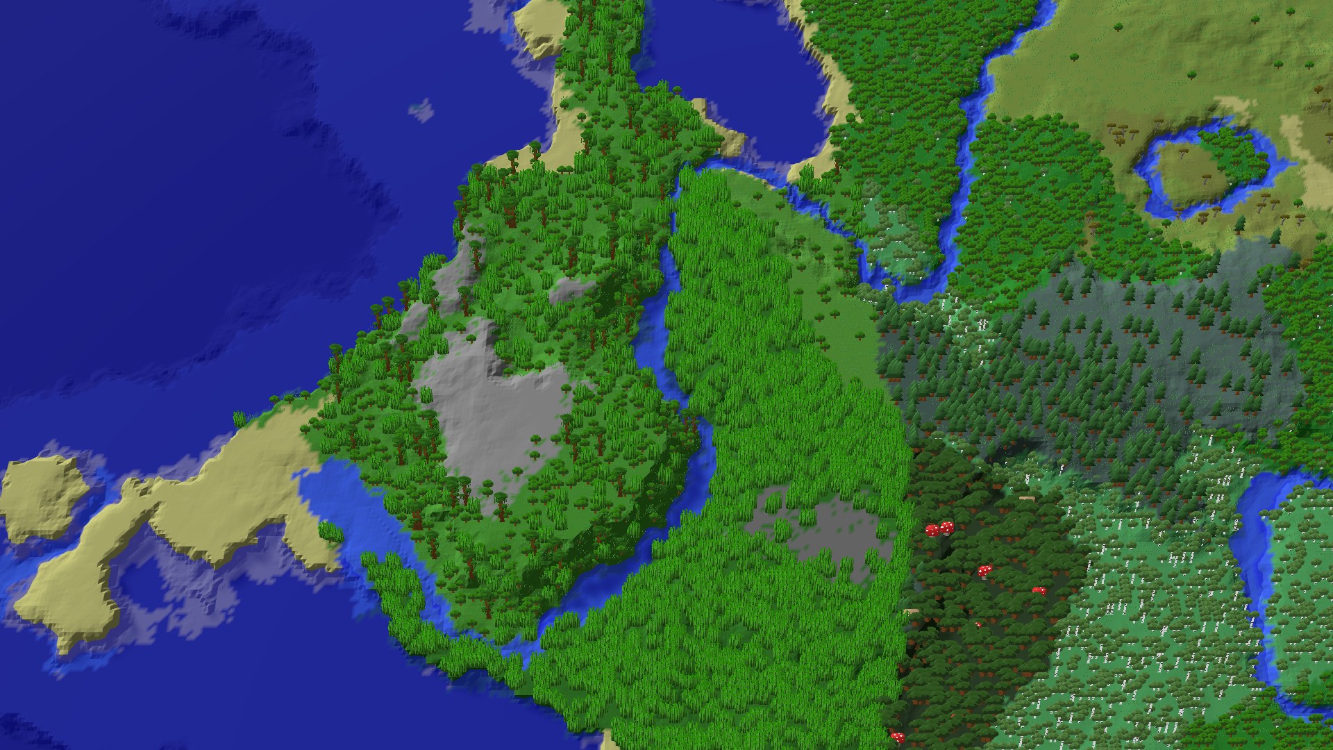 Aerial 3D overview 500 blocks SE of spawn