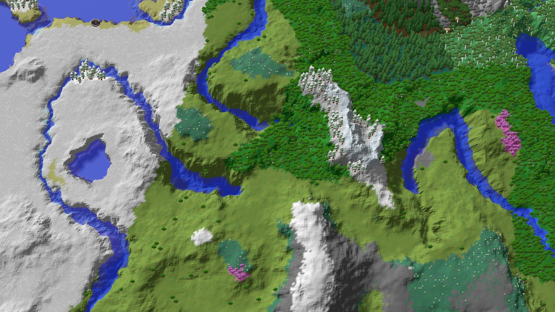 Aerial 3D overview 500 blocks SE of spawn