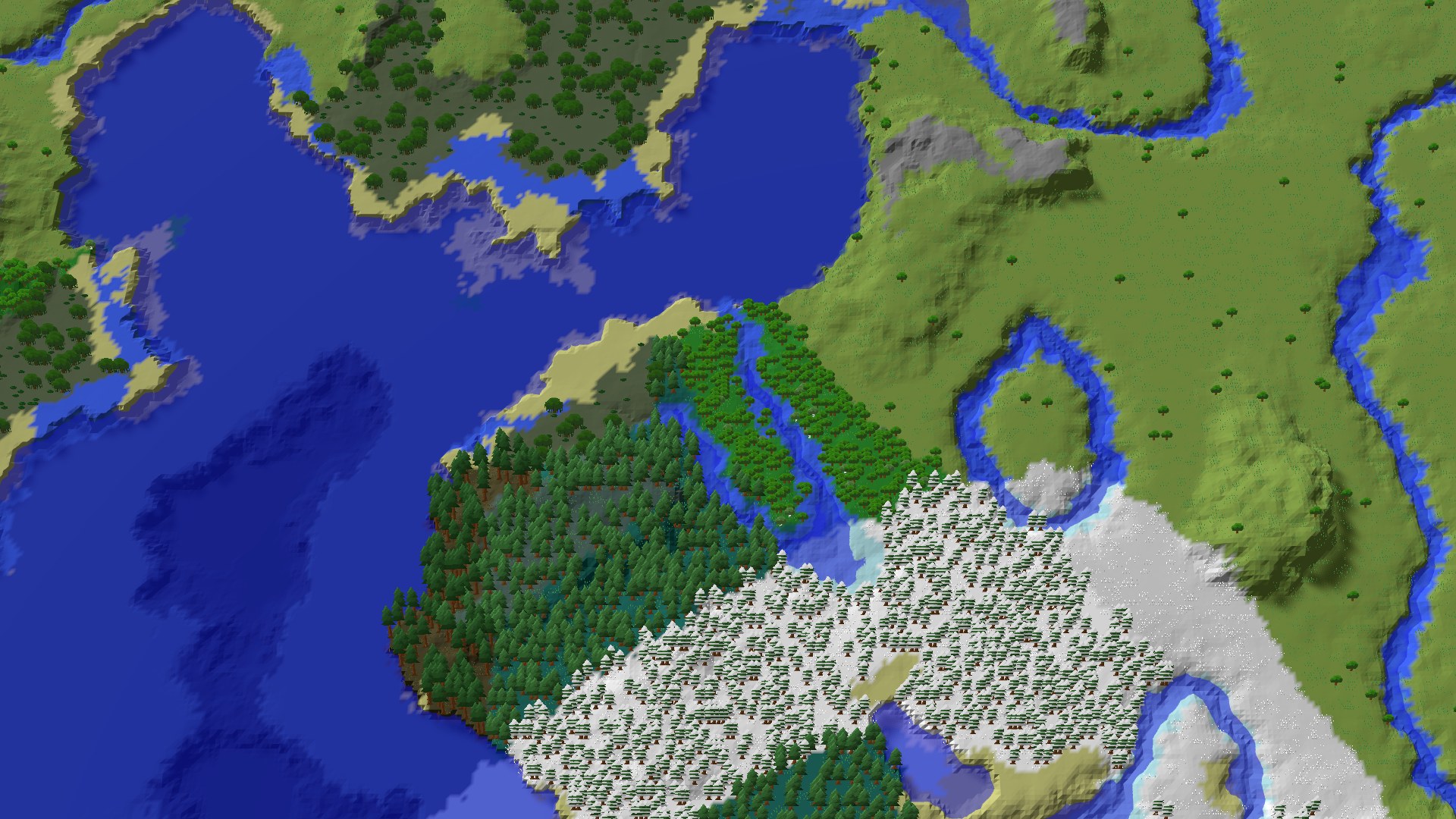 Aerial 3D overview 500 blocks SE of spawn