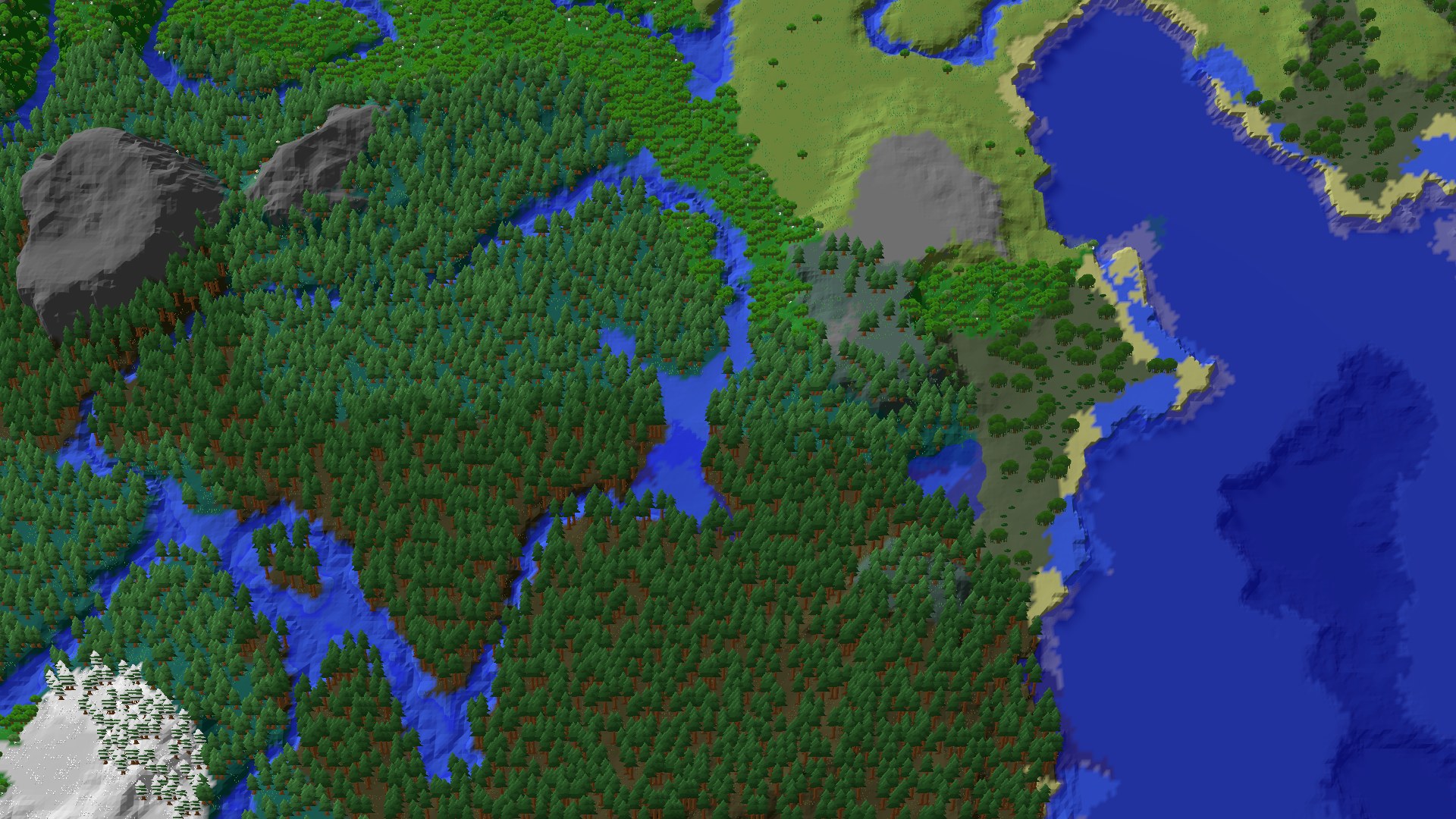 Aerial 3D overview 500 blocks SW of spawn