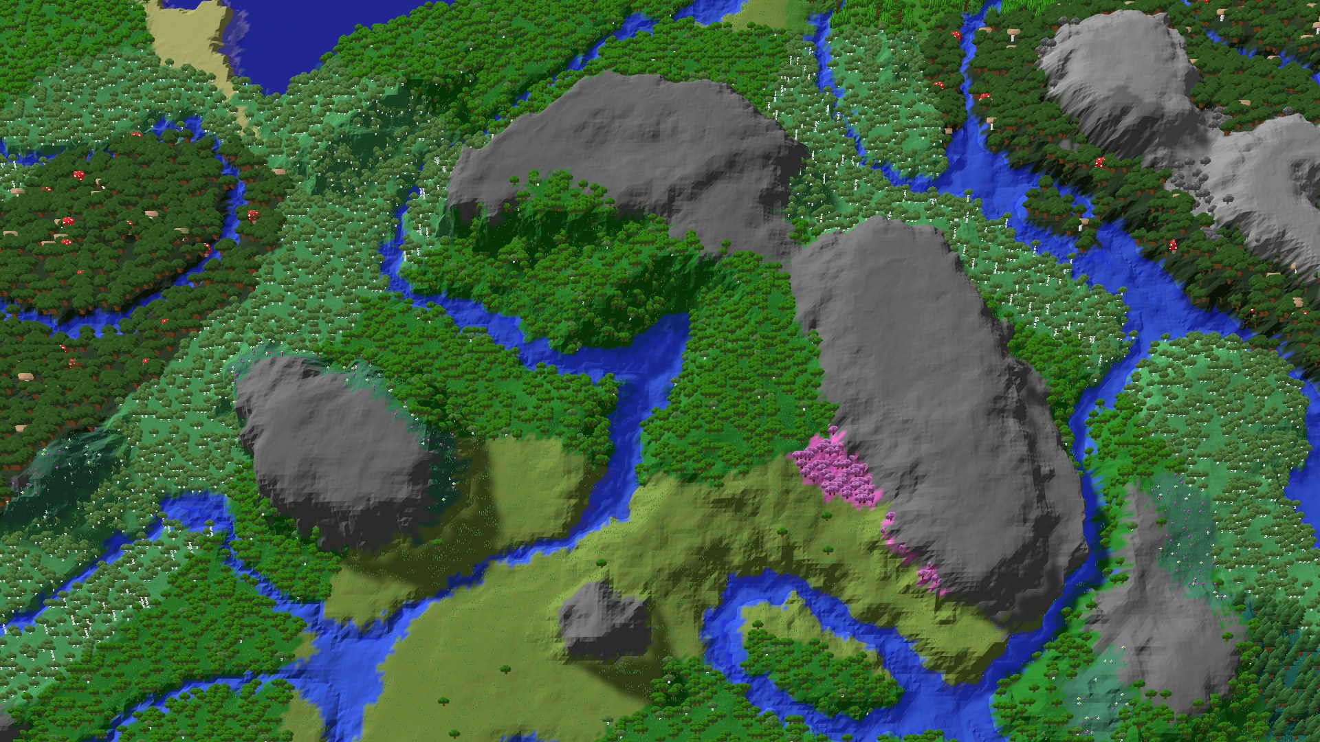 Aerial 3D overview 500 blocks NW of spawn