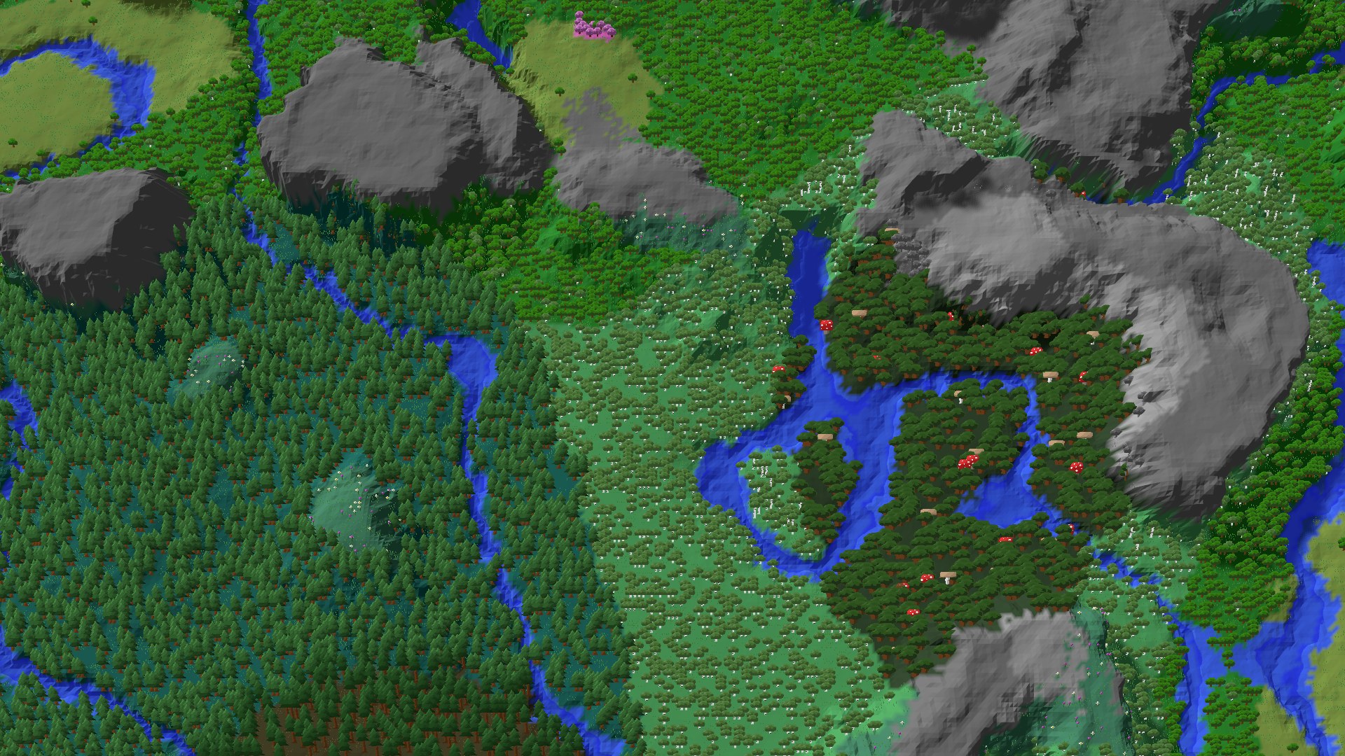 Aerial 3D overview 500 blocks SE of spawn