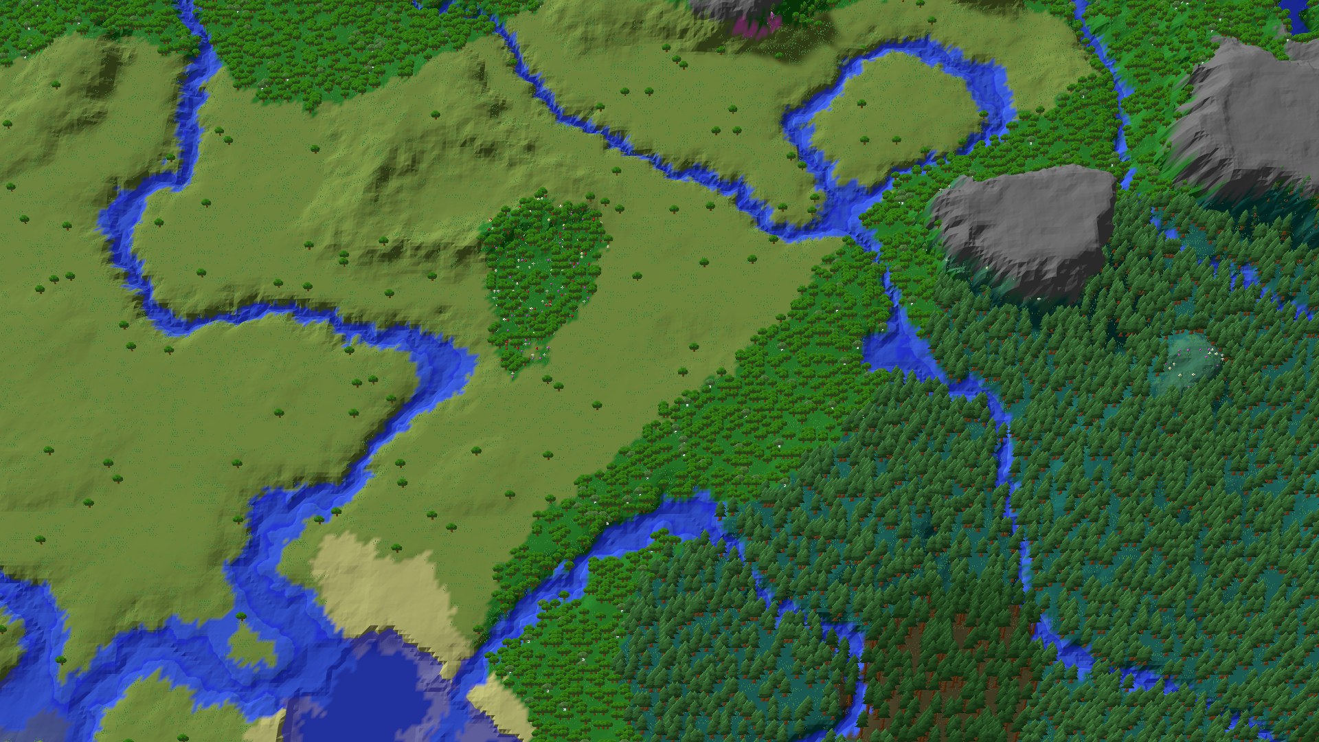 Aerial 3D overview 500 blocks SW of spawn