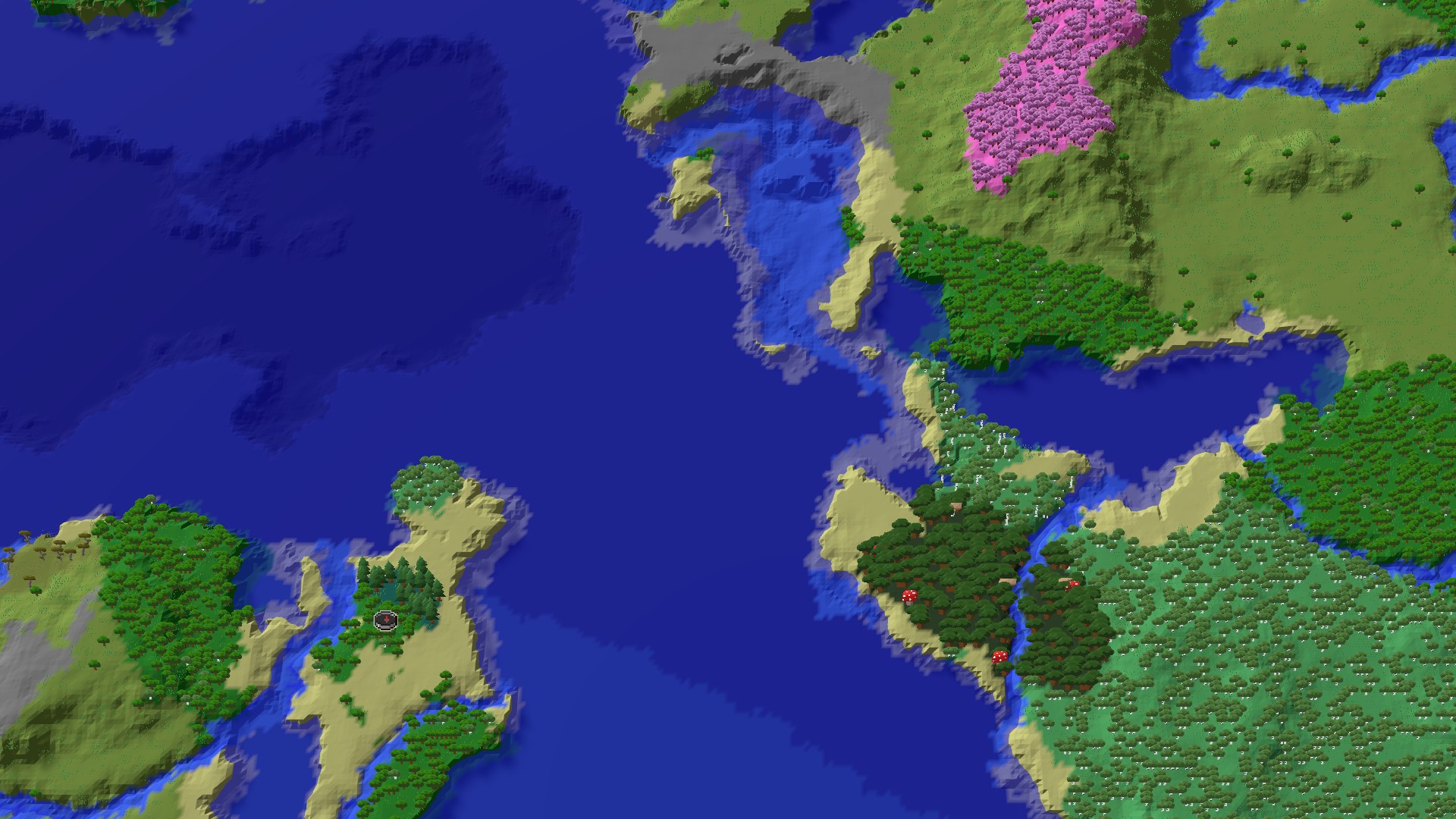 Aerial 3D overview 500 blocks NW of spawn