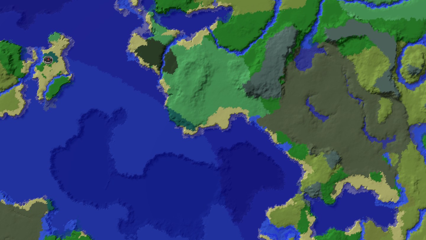 Aerial Minecraft seed map — Java 1.21 tiny village island seed with ocean ruins [5412578000670096005]