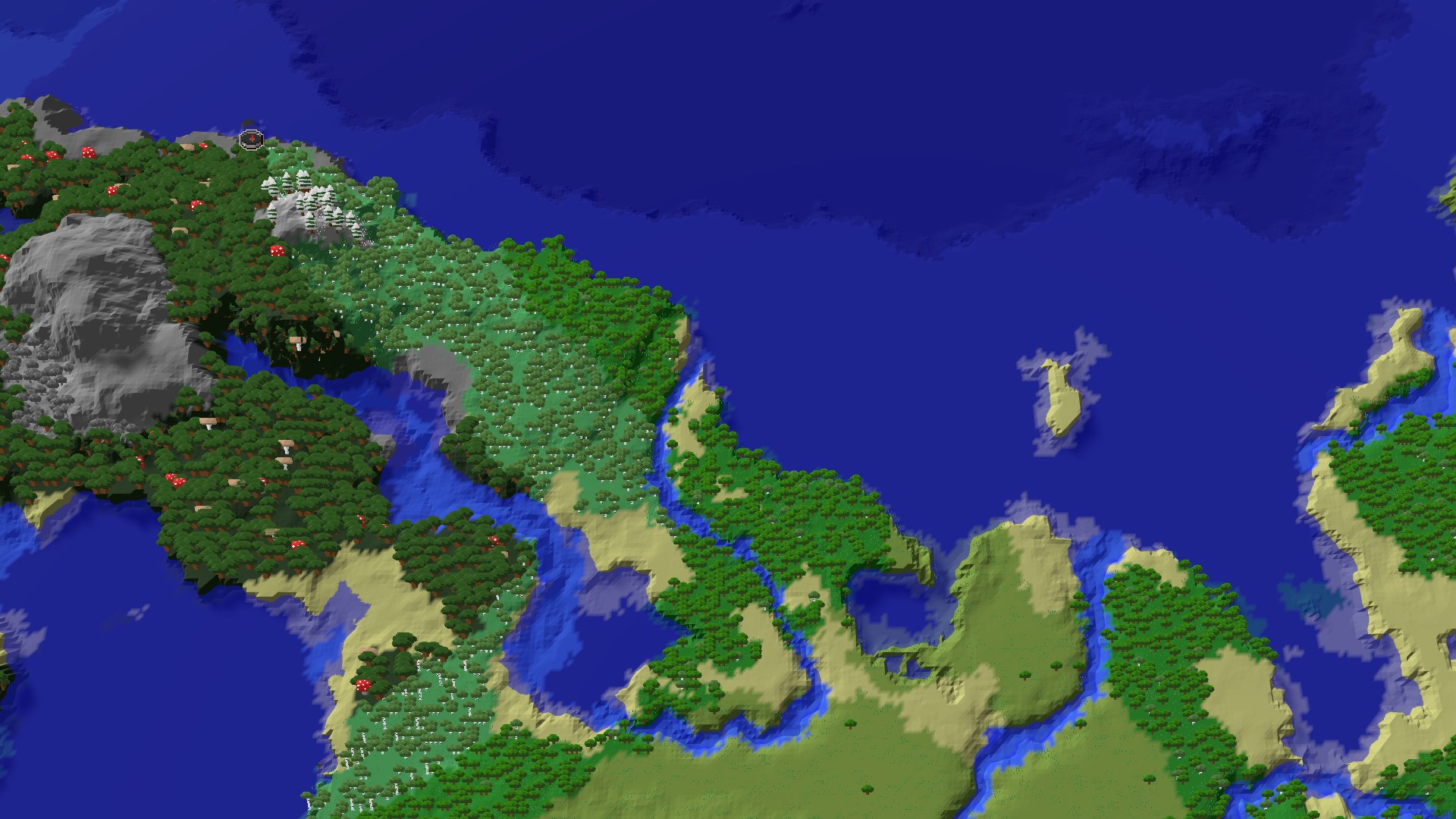 Aerial 3D overview 500 blocks SE of spawn