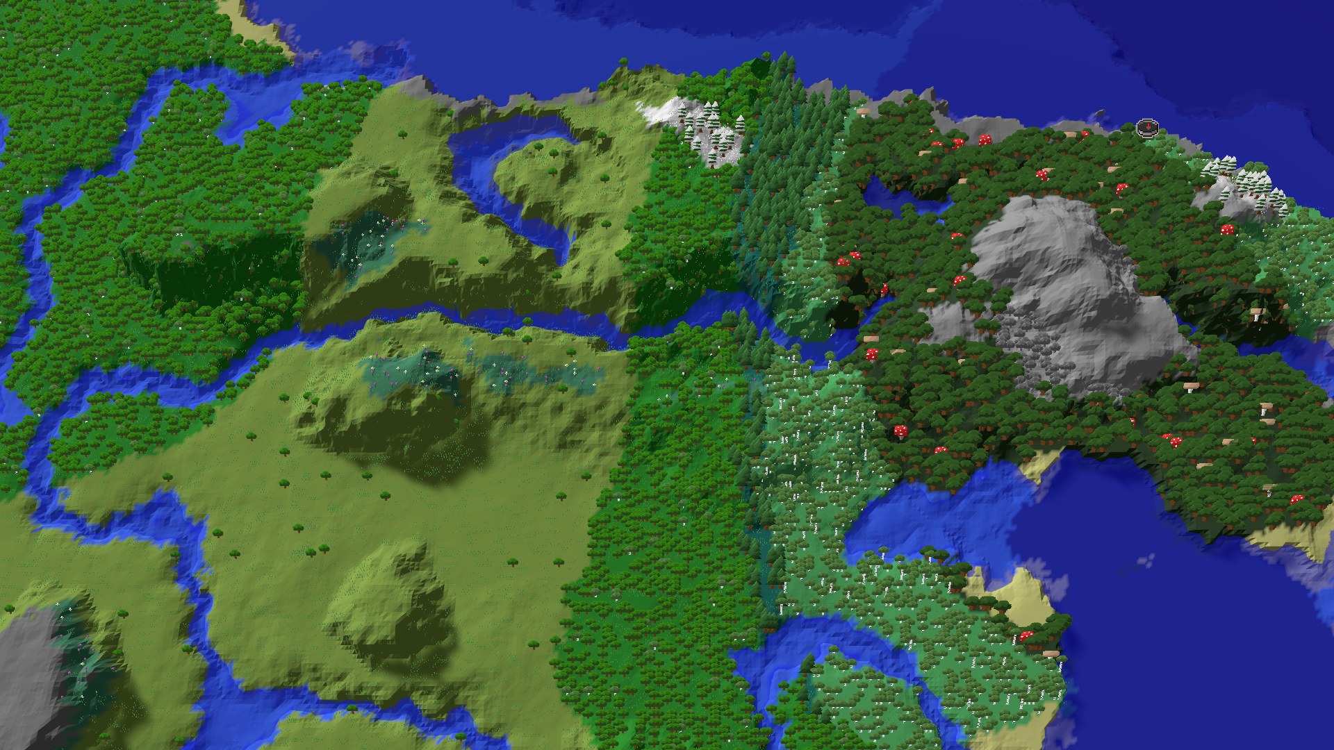 Aerial 3D overview 500 blocks SW of spawn