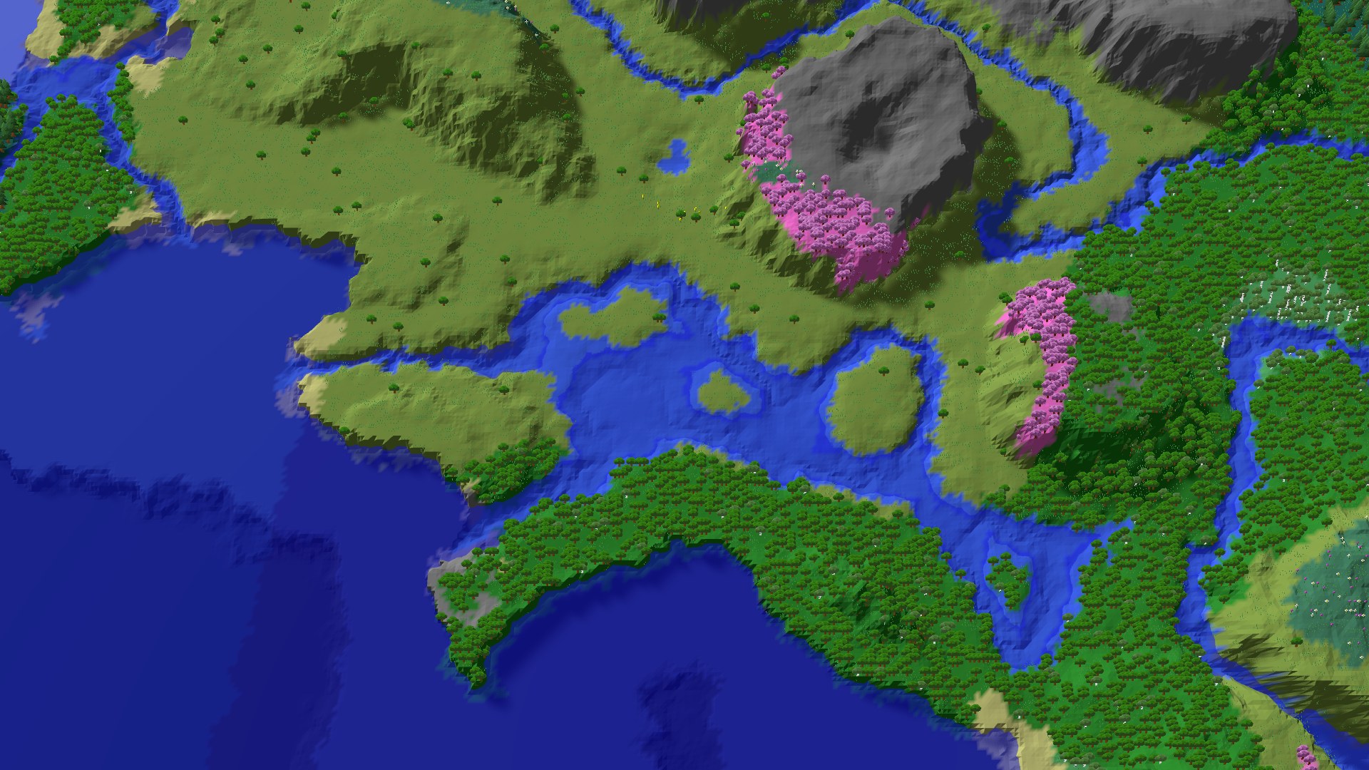 Aerial 3D overview 500 blocks NW of spawn