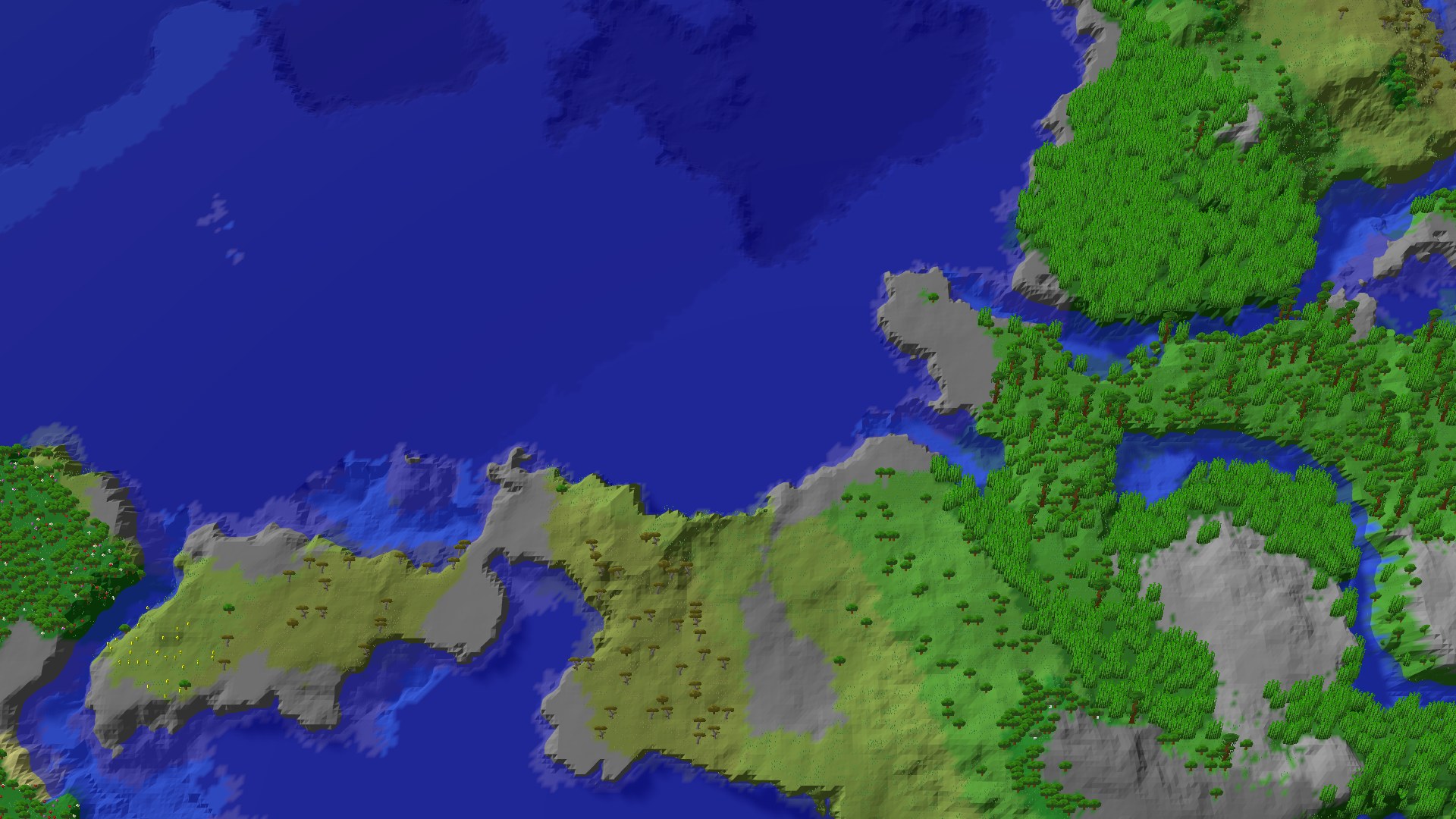 Aerial 3D overview 500 blocks SW of spawn