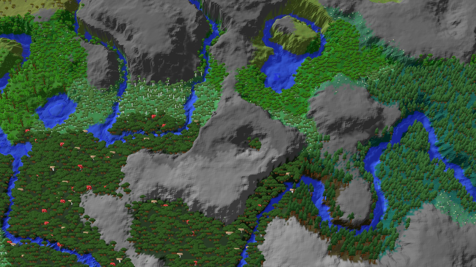 Aerial 3D overview 500 blocks SW of spawn