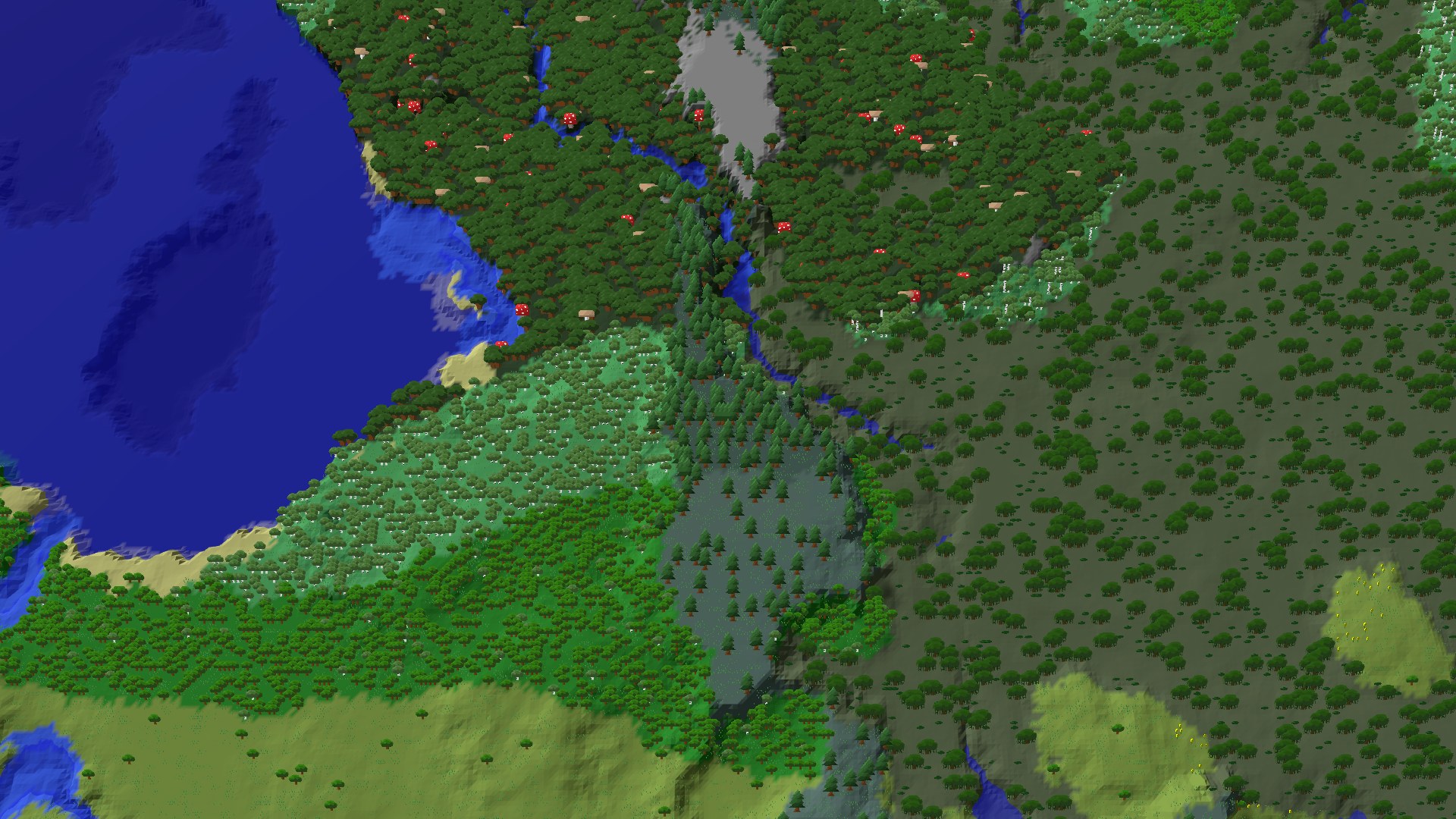 Aerial 3D overview 500 blocks NW of spawn