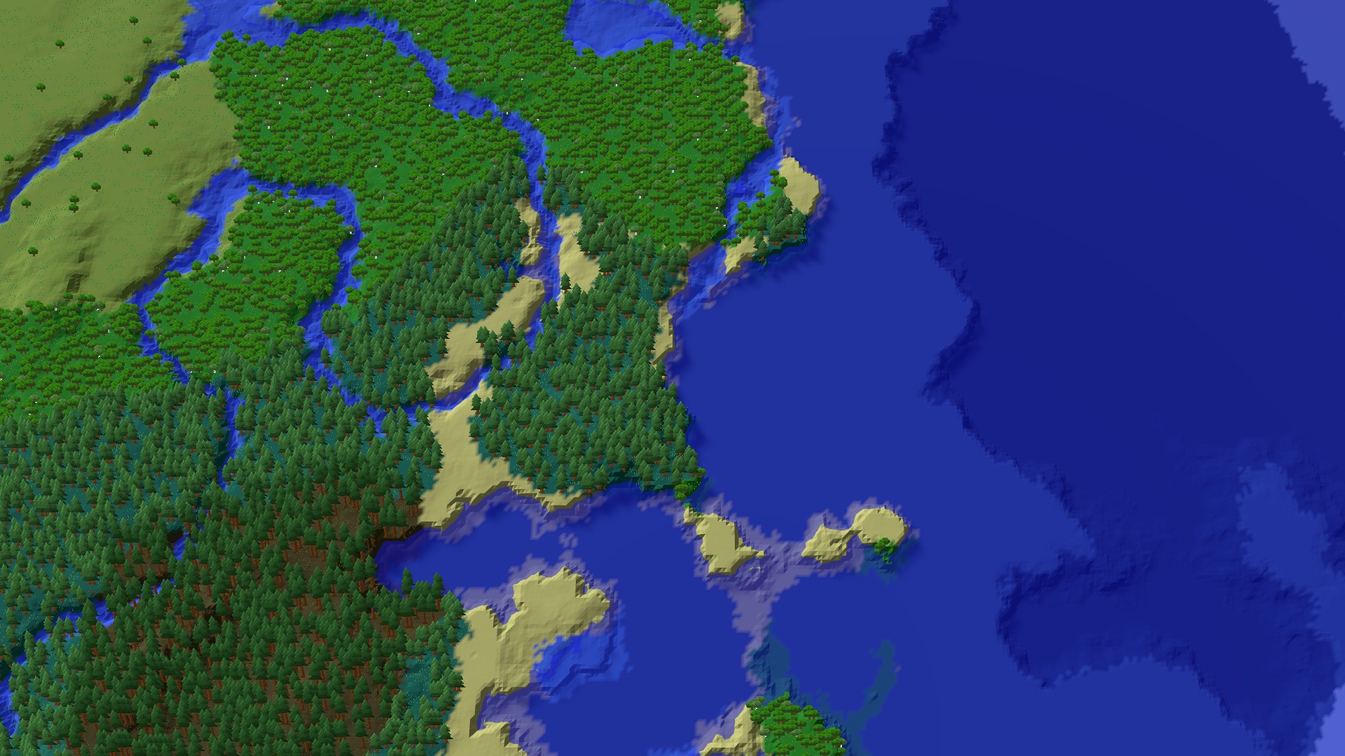 Aerial 3D overview 500 blocks SE of spawn