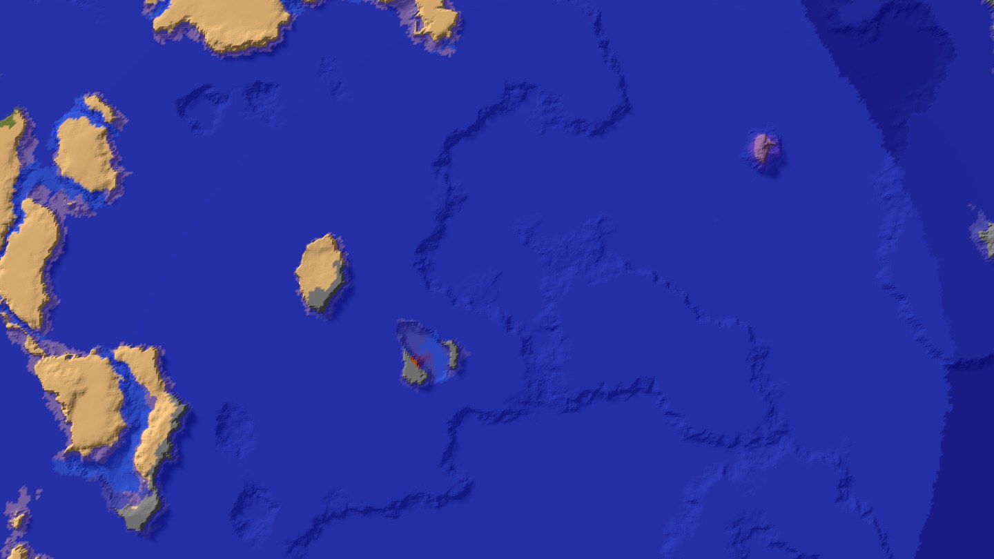 Aerial Minecraft seed map — Java 1.21 desert village coral island seed with ocean route [7256809992068500354