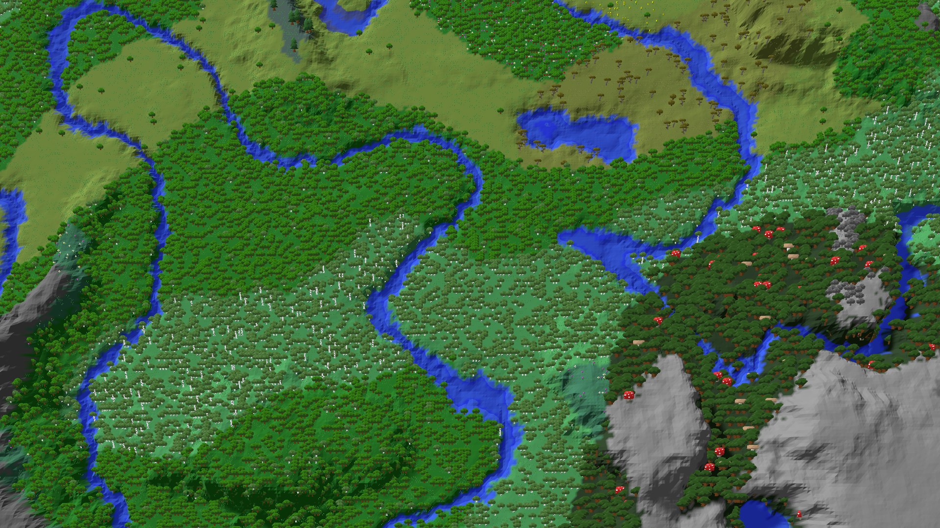 Aerial 3D overview 500 blocks SE of spawn