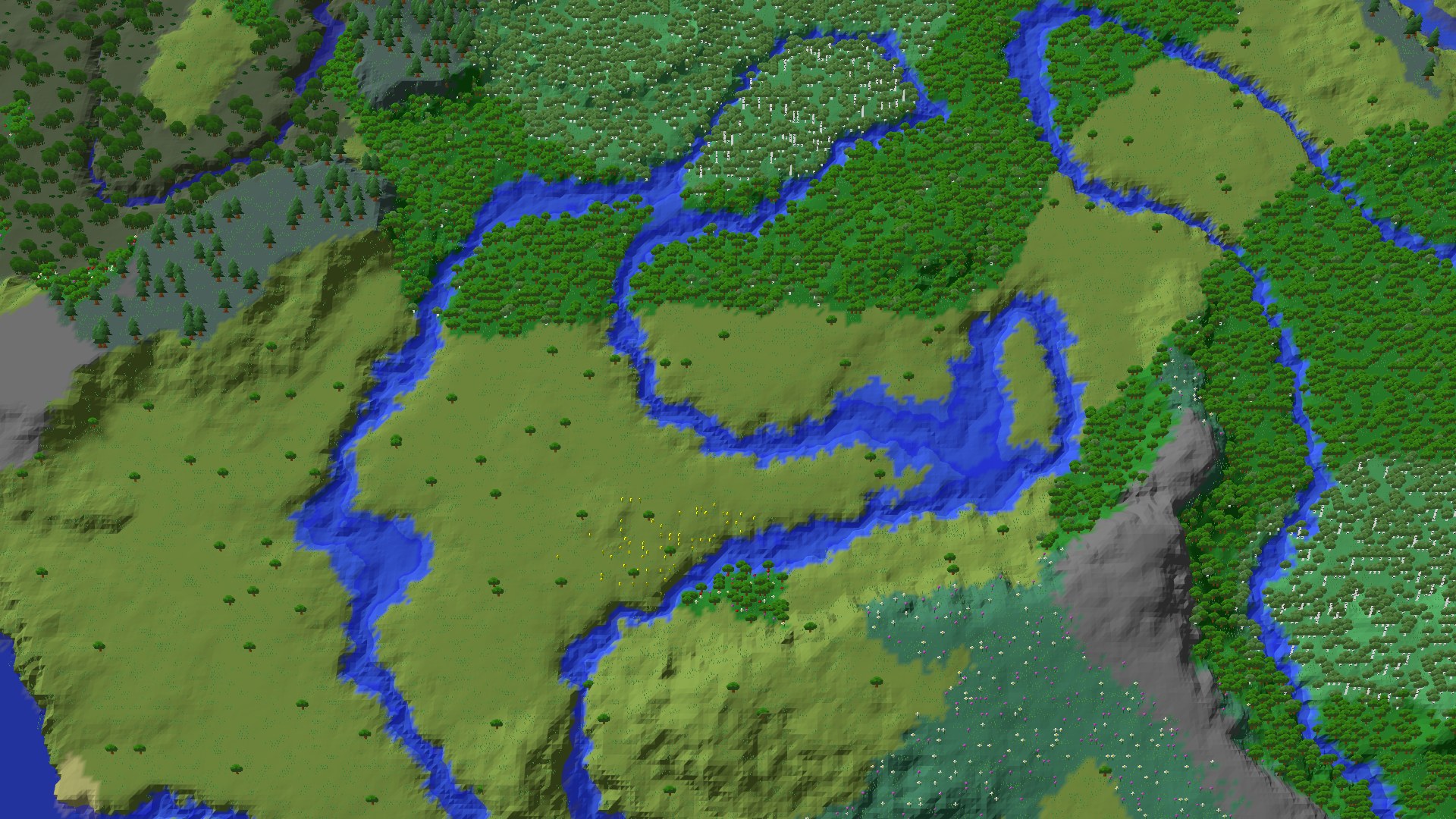 Aerial 3D overview 500 blocks SW of spawn