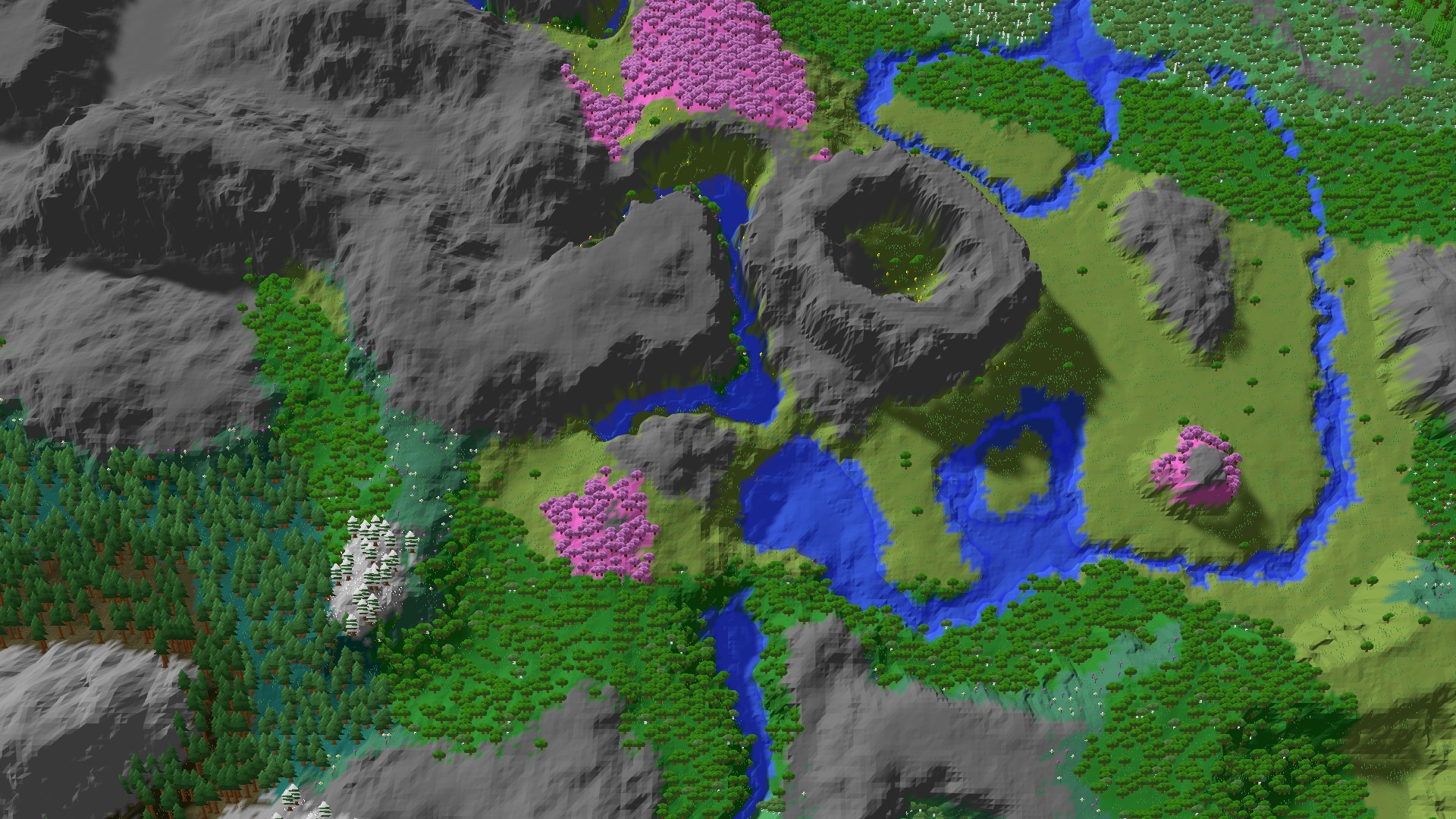 Aerial 3D overview 500 blocks NW of spawn