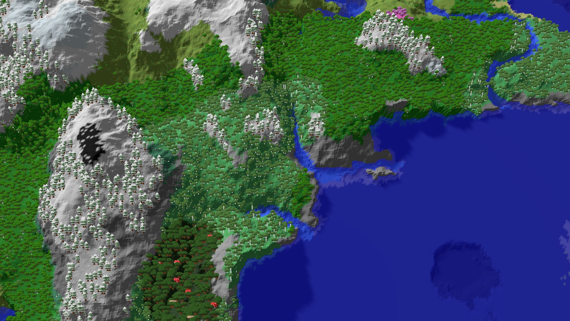 Aerial 3D overview 500 blocks NW of spawn