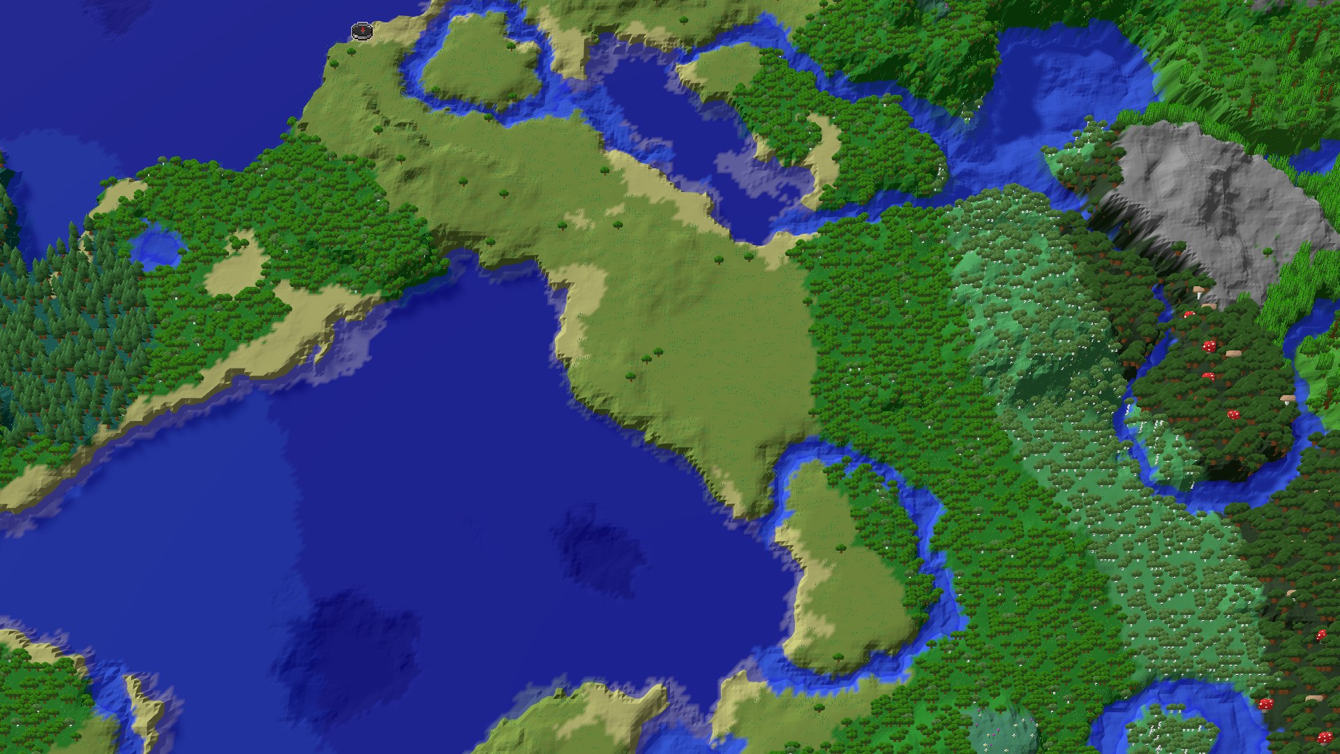 Aerial 3D overview 500 blocks SE of spawn