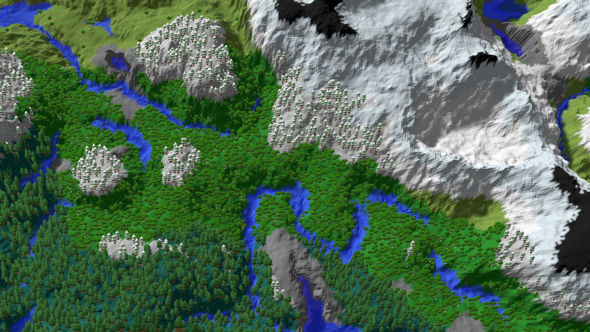 Aerial 3D overview 500 blocks SW of spawn