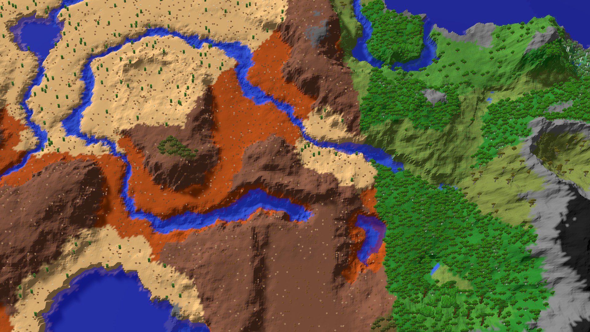 Aerial 3D overview 500 blocks NW of spawn