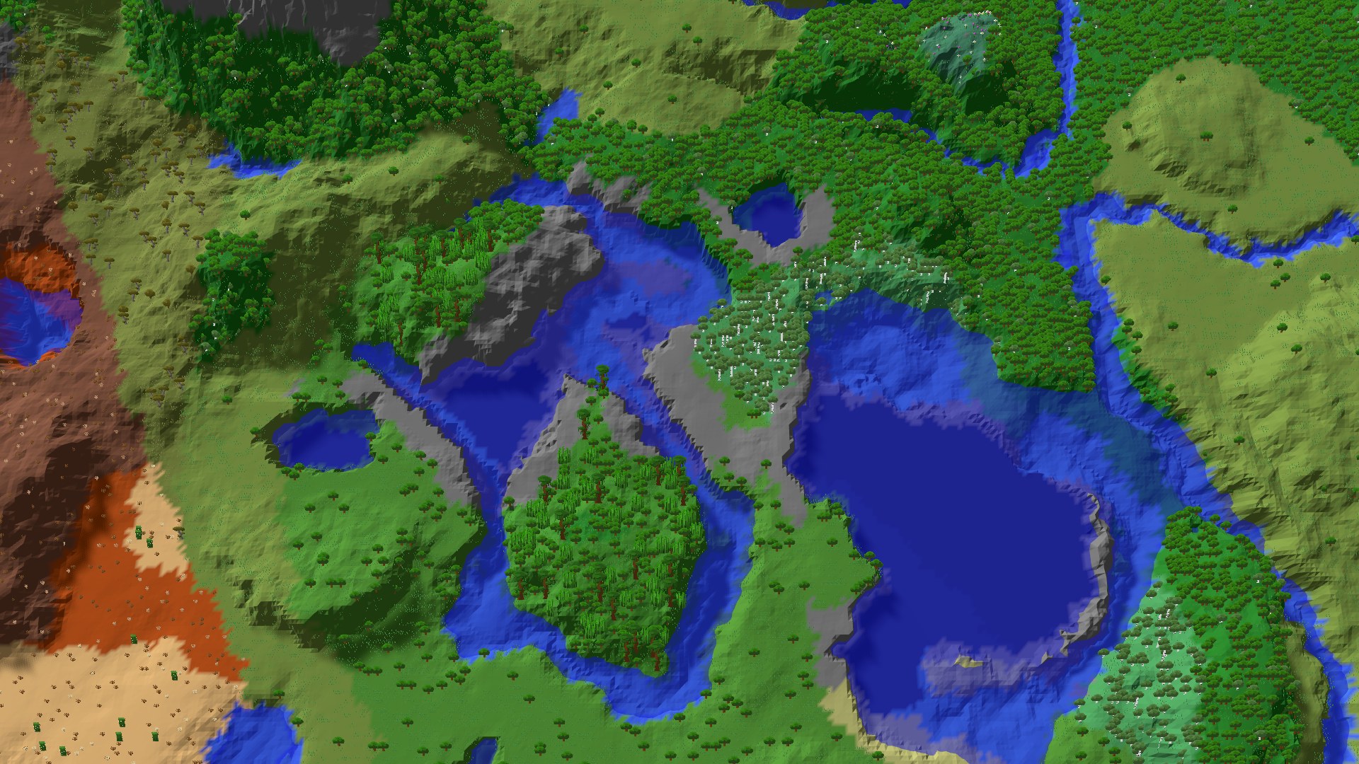 Aerial 3D overview 500 blocks SE of spawn