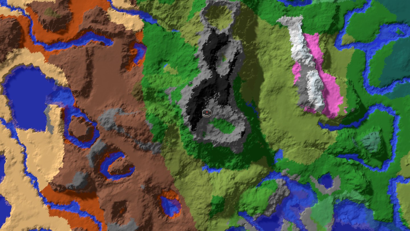 Aerial Minecraft seed map — Java 1.21 multi-biome mountain-circle seed [8415746113202295430]