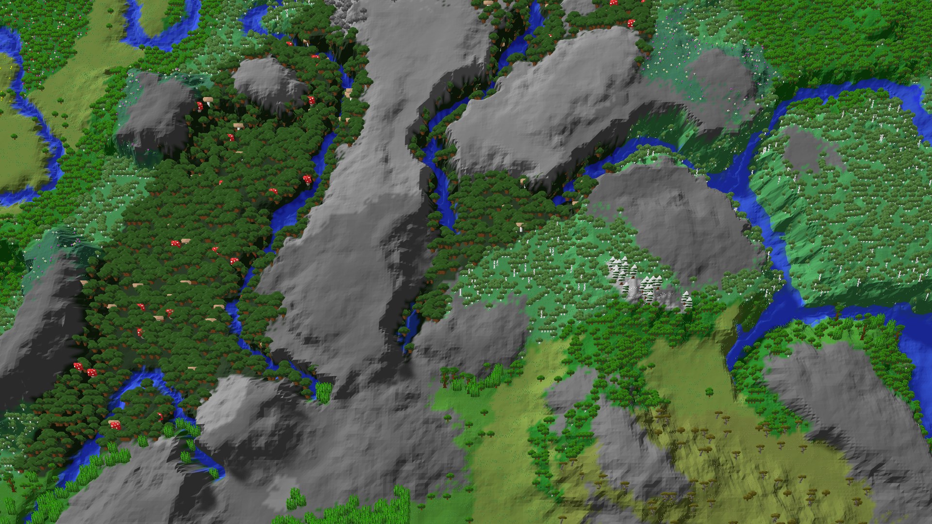 Aerial 3D overview 500 blocks SE of spawn
