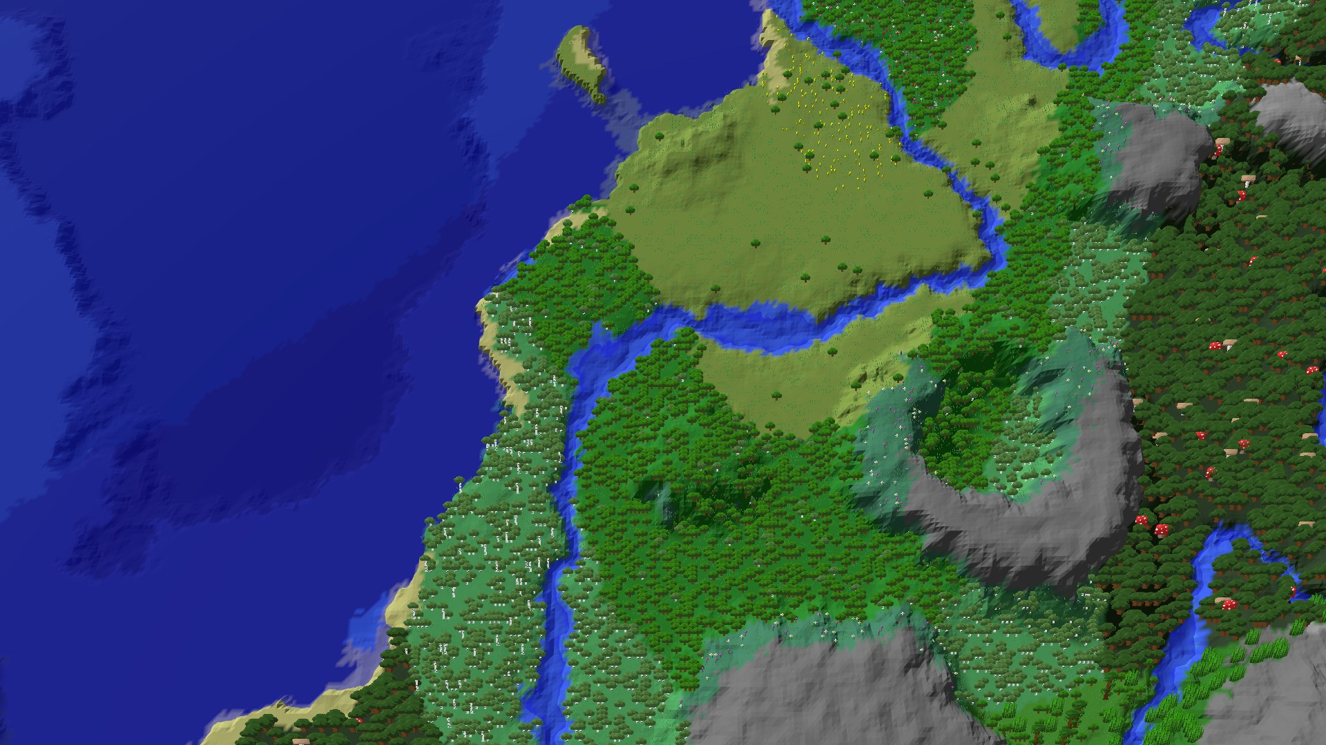Aerial 3D overview 500 blocks SW of spawn