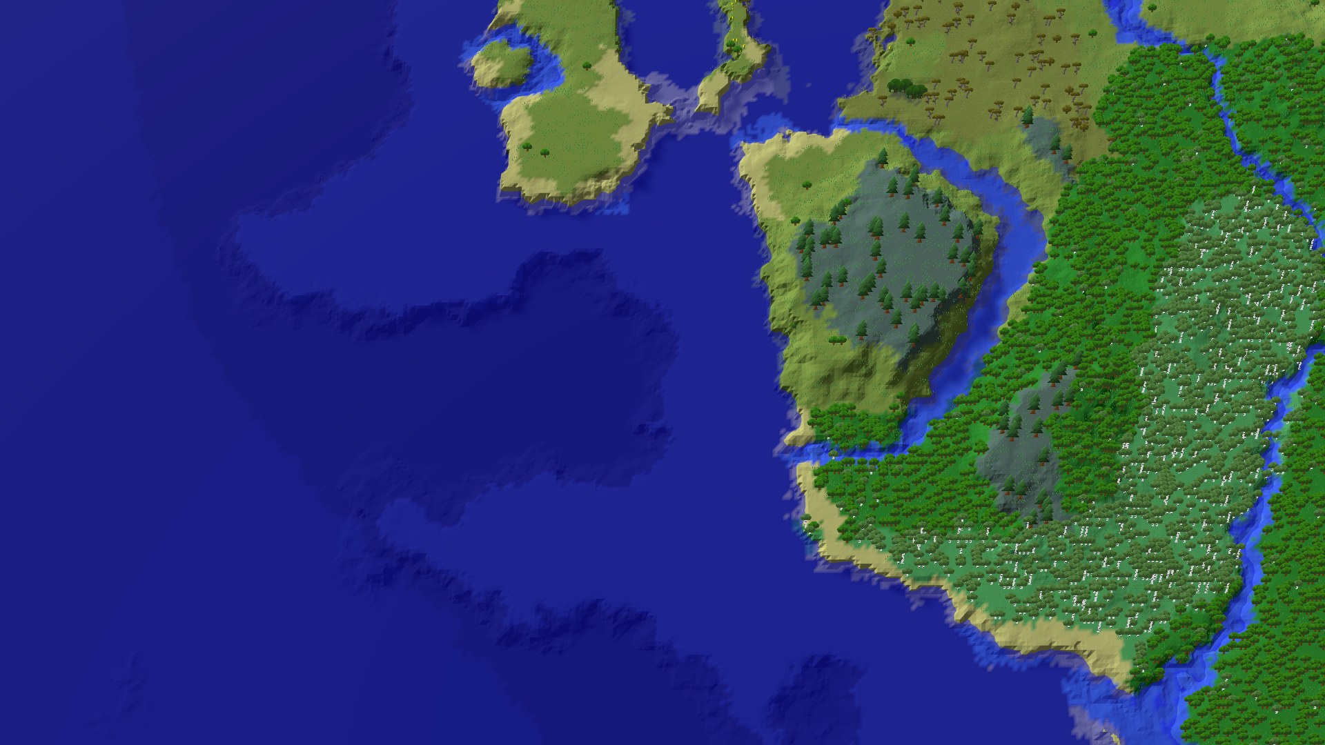 Aerial 3D overview 500 blocks SW of spawn