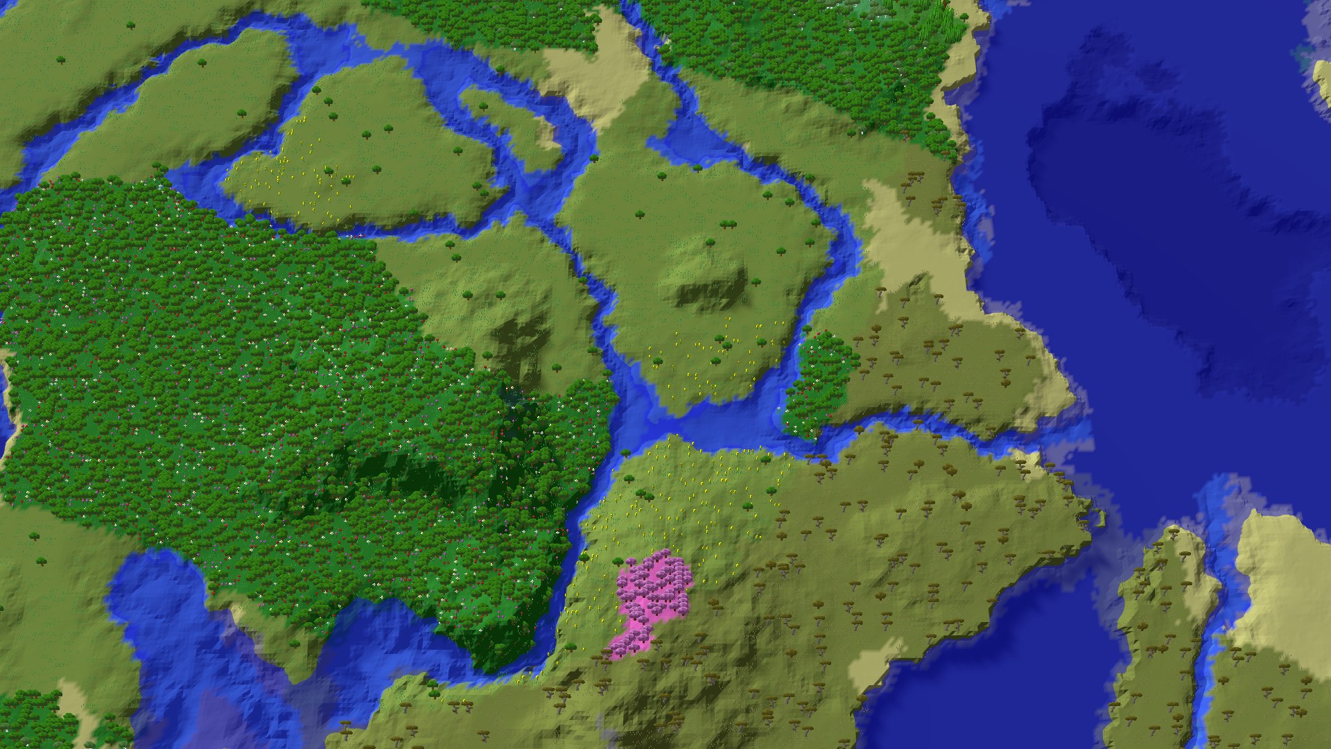Aerial 3D overview 500 blocks SE of spawn