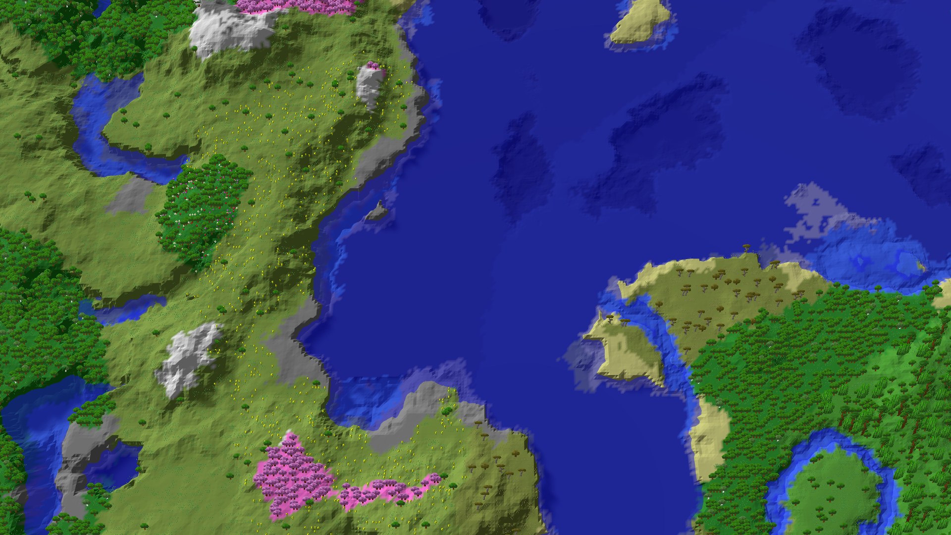 Aerial 3D overview 500 blocks SE of spawn