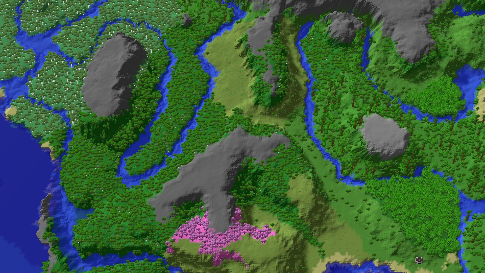 Aerial 3D overview 500 blocks NW of spawn
