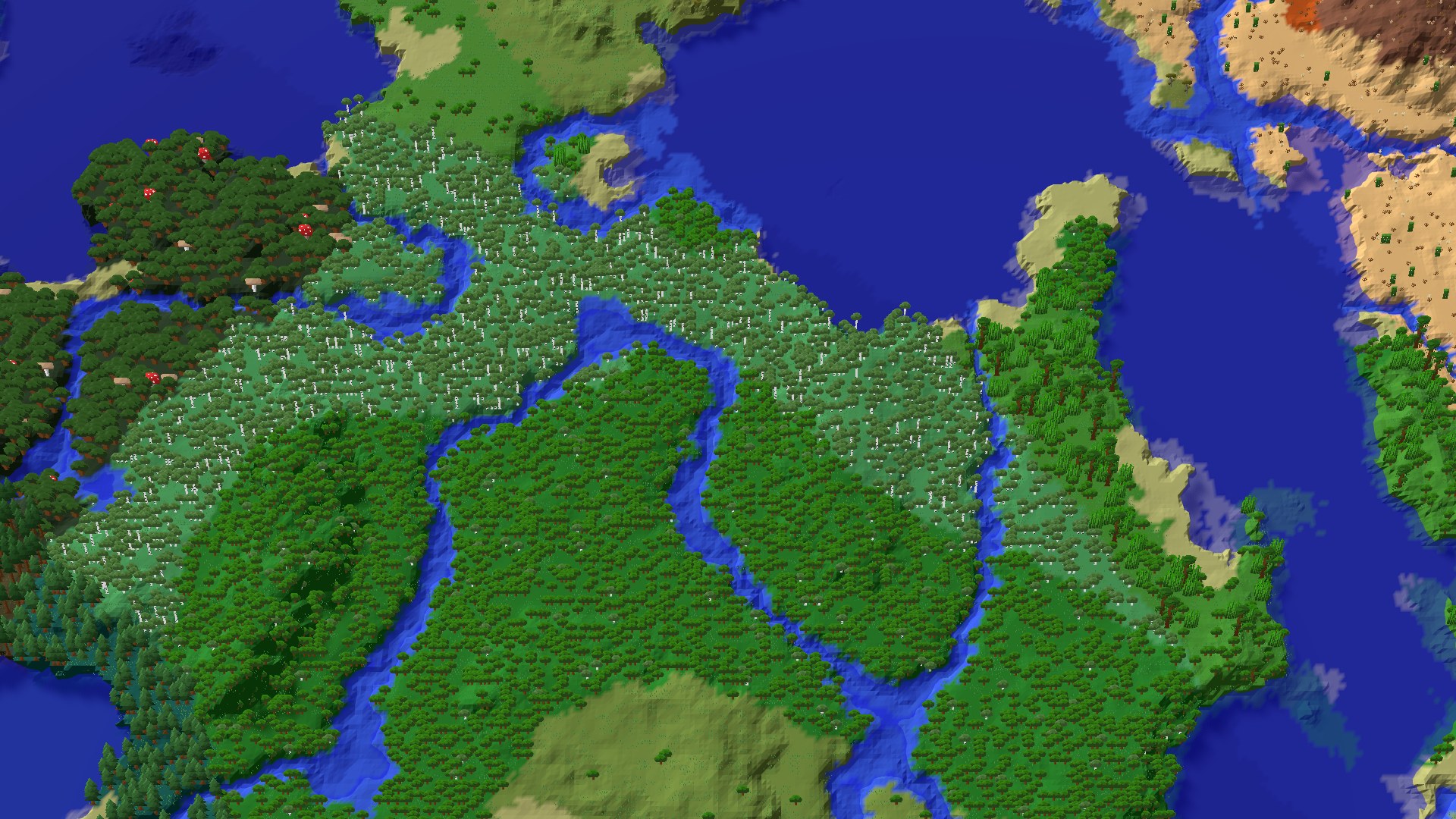 Aerial 3D overview 500 blocks SE of spawn