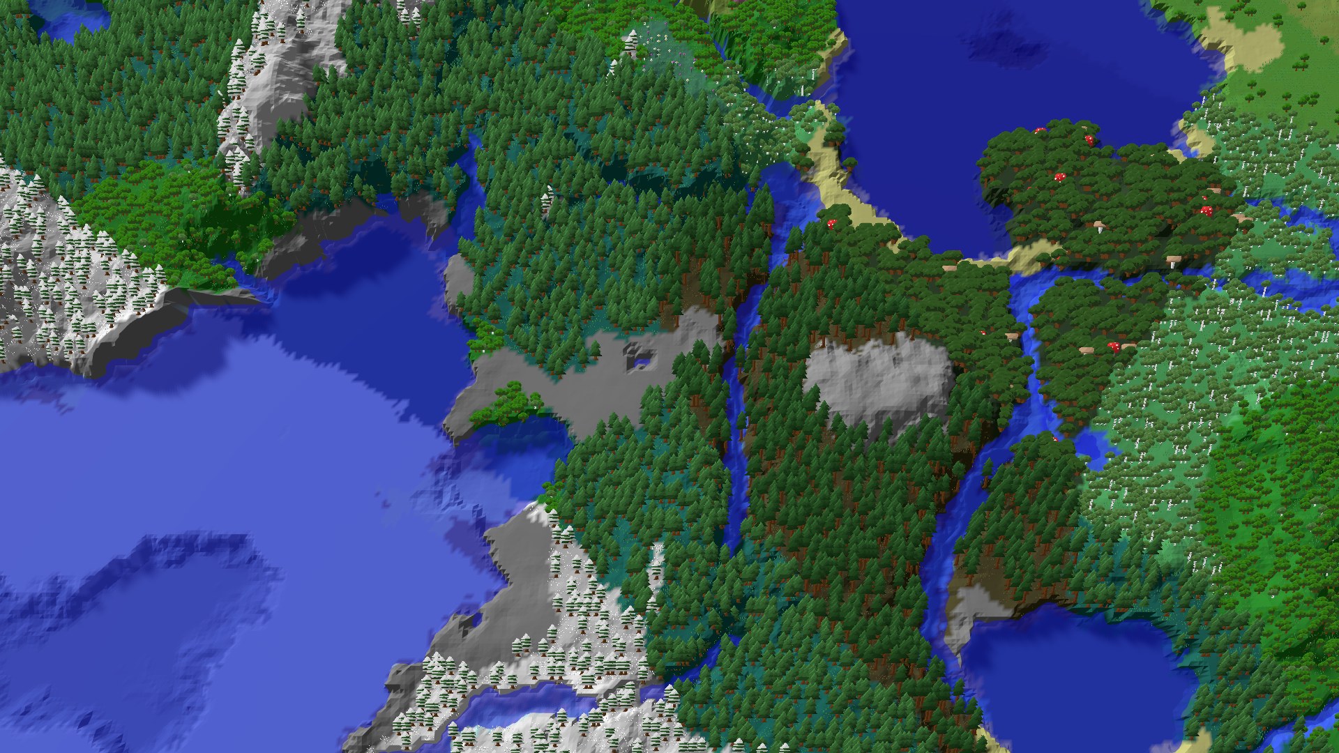 Aerial 3D overview 500 blocks SW of spawn