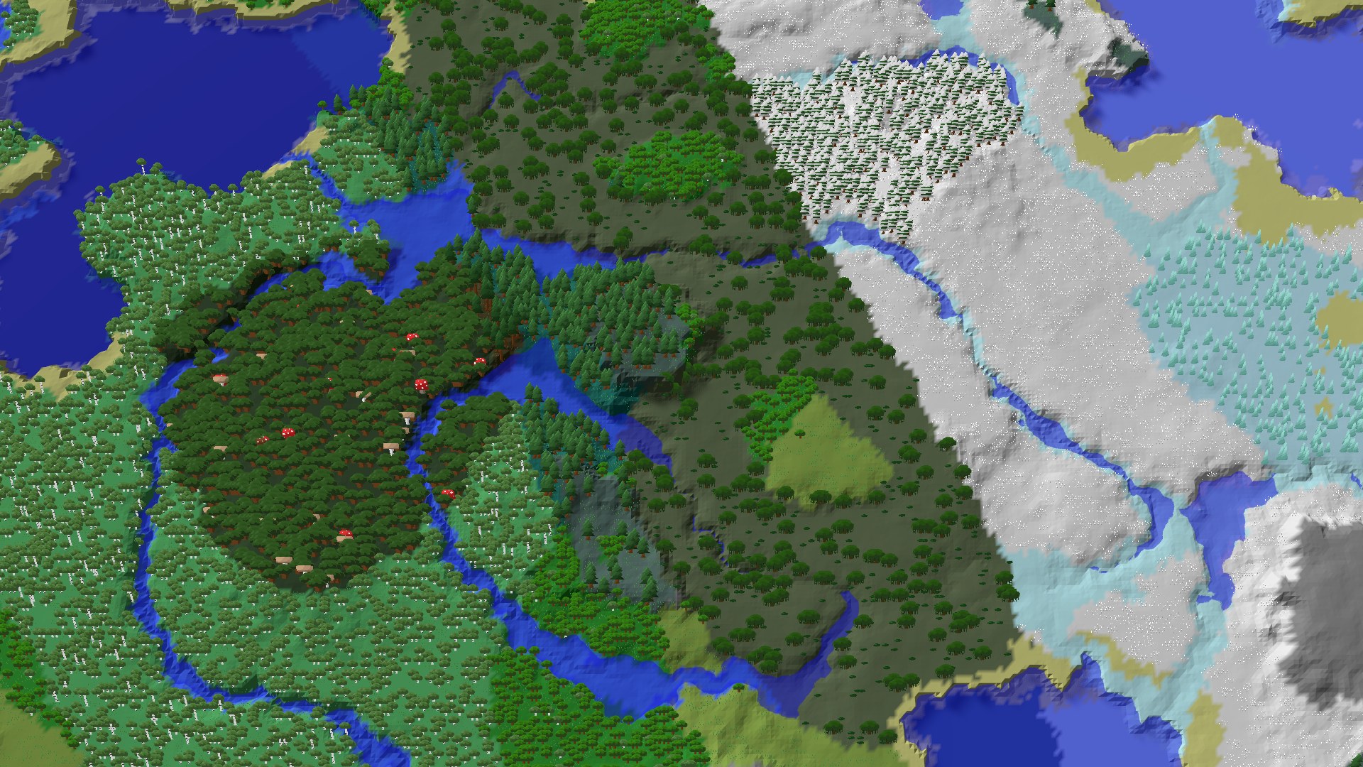 Aerial 3D overview 500 blocks SE of spawn