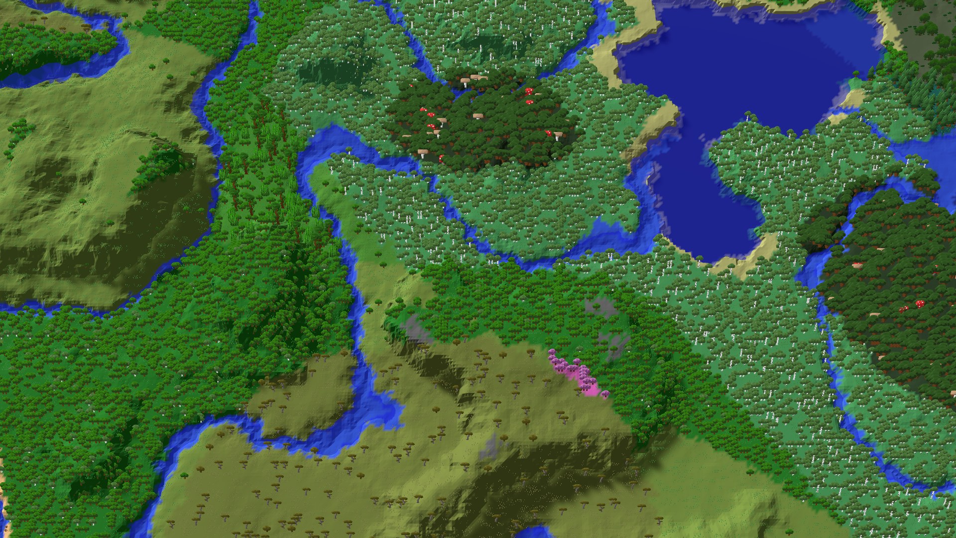 Aerial 3D overview 500 blocks SW of spawn