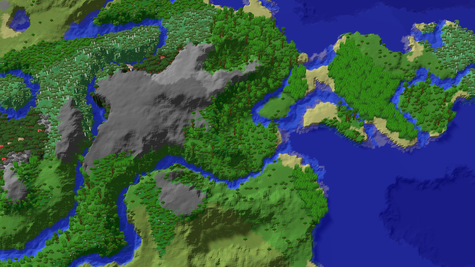 Aerial 3D overview 500 blocks NW of spawn
