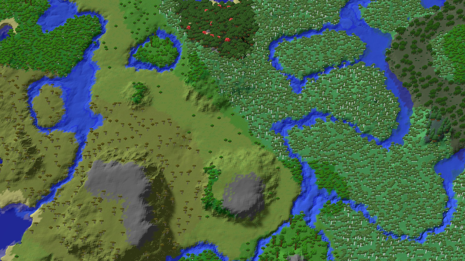 Aerial 3D overview 500 blocks SE of spawn