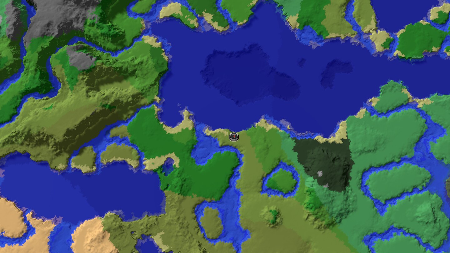 Aerial Minecraft seed map — Java 1.21 beach mansion seed with shipwreck route [-6304050240363764844]