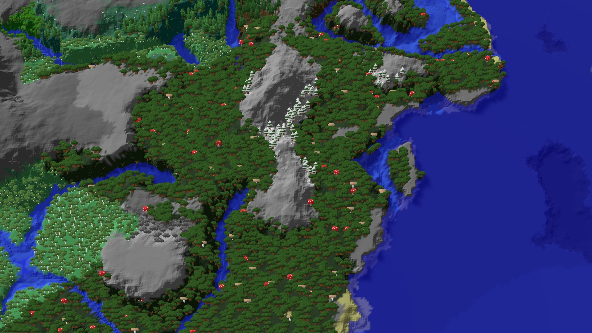 Aerial 3D overview 500 blocks NE of spawn