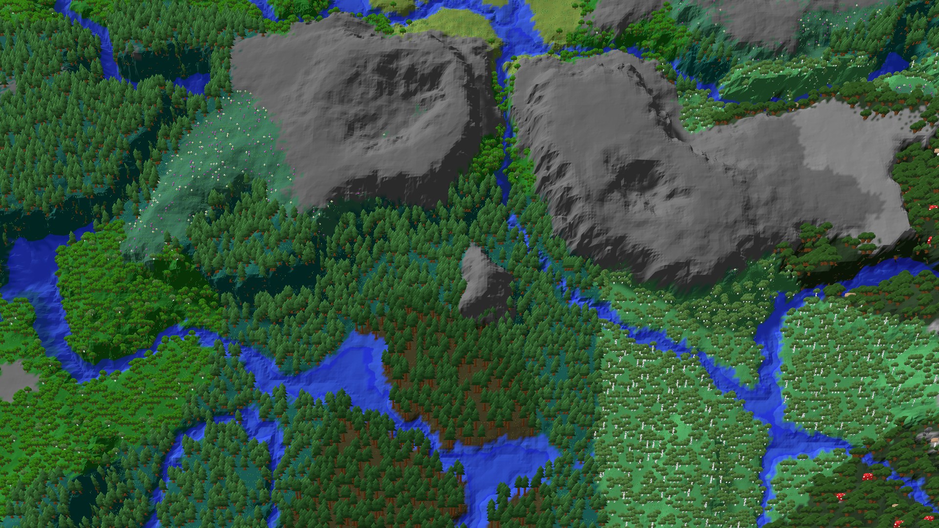 Aerial 3D overview 500 blocks NW of spawn
