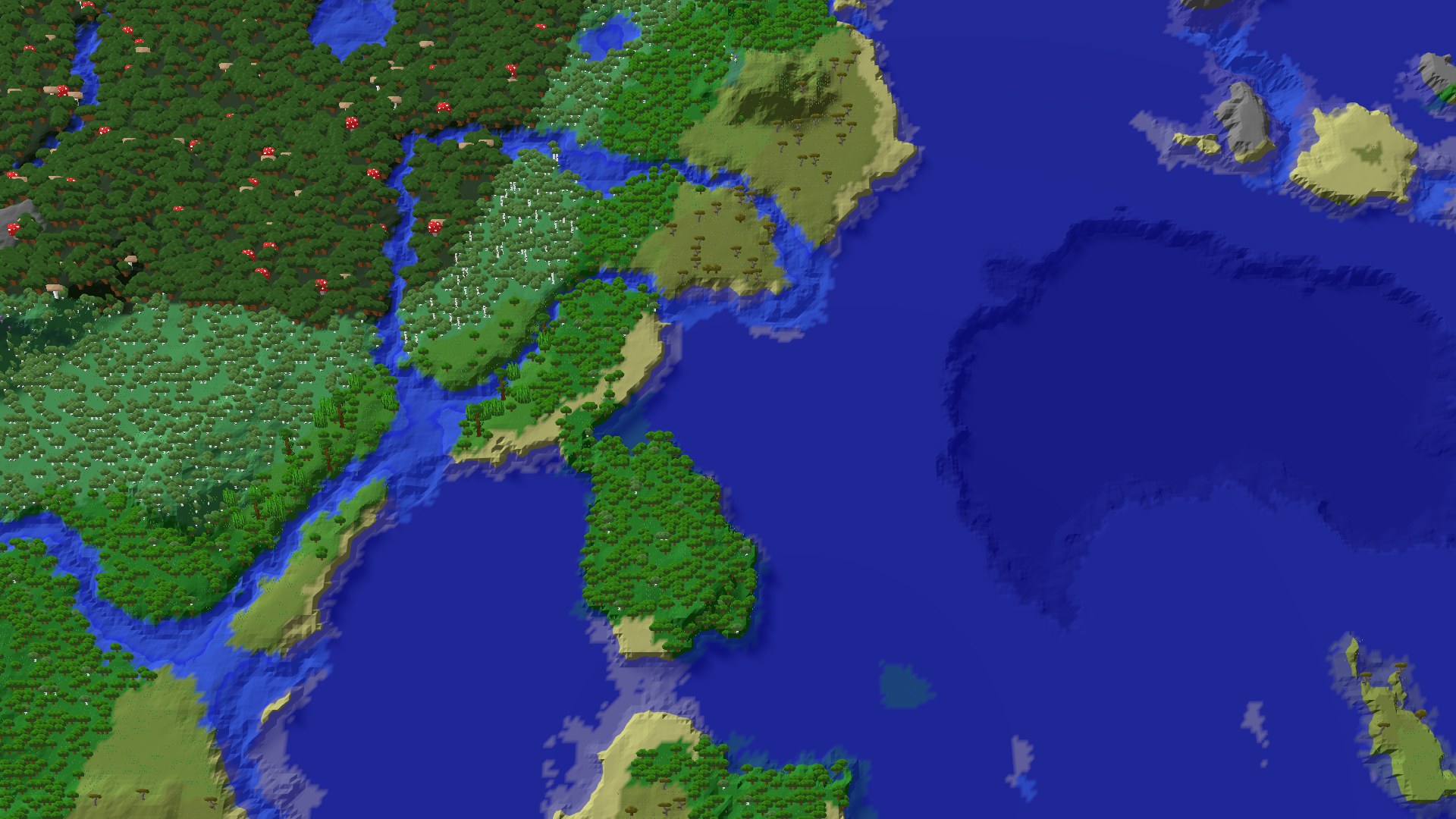 Aerial 3D overview 500 blocks SE of spawn