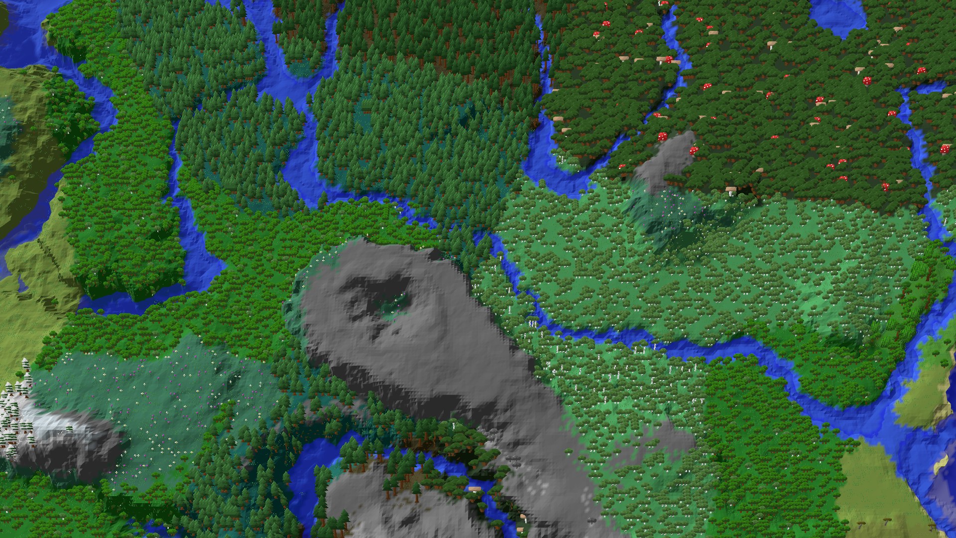 Aerial 3D overview 500 blocks SW of spawn