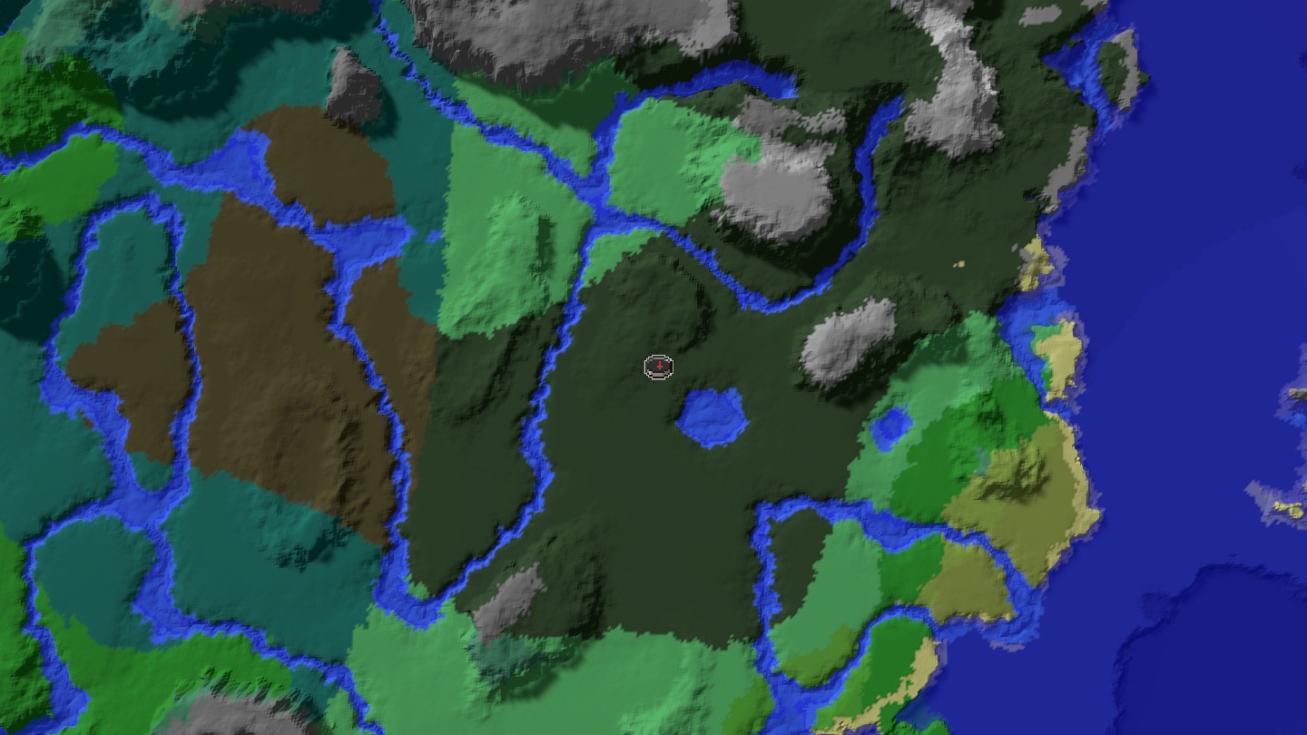 Aerial Minecraft seed map — Java 1.21 snowy grove woodland mansion seed [-6840183678355382874]