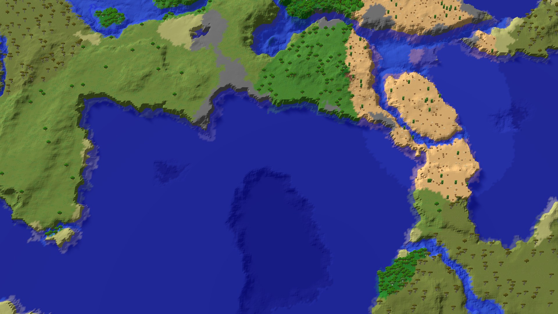Aerial 3D overview 500 blocks SW of spawn