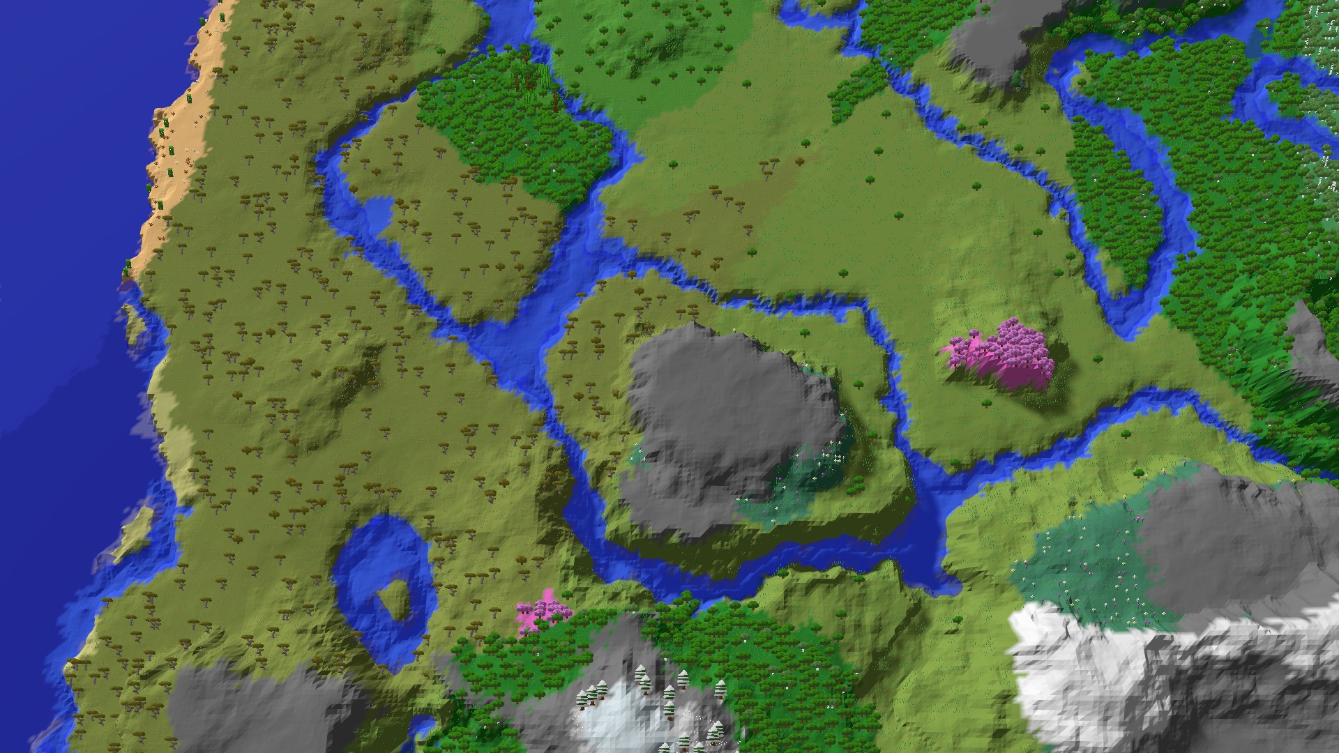Aerial 3D overview 500 blocks NW of spawn