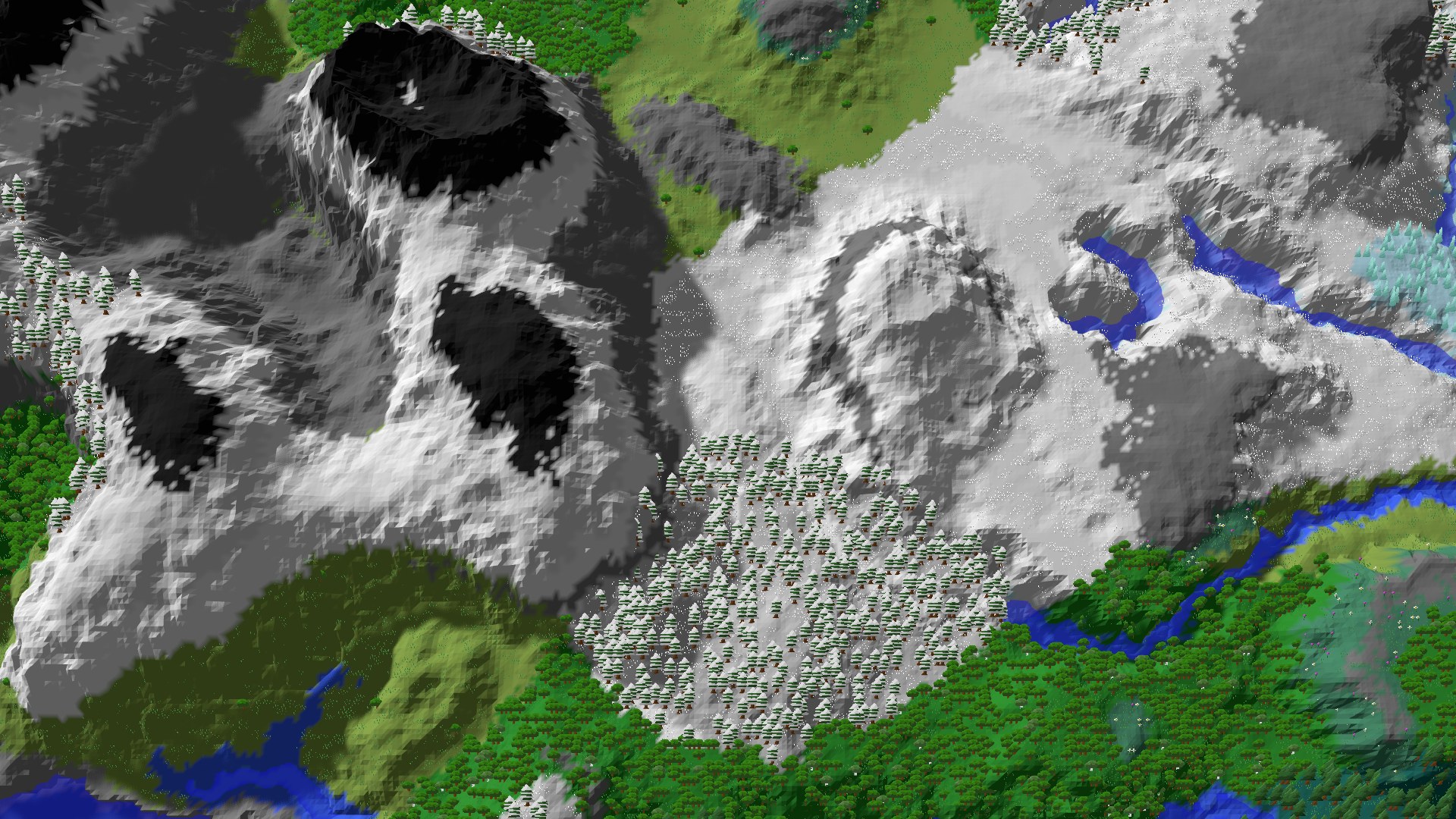 Aerial 3D overview 500 blocks SE of spawn