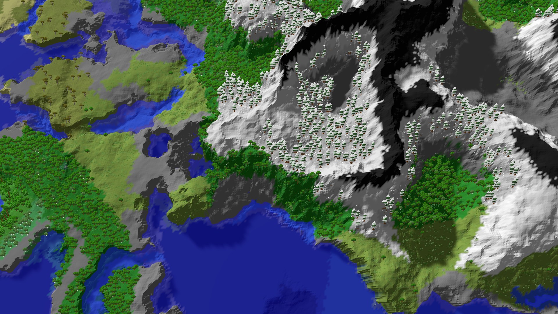 Aerial 3D overview 500 blocks SW of spawn