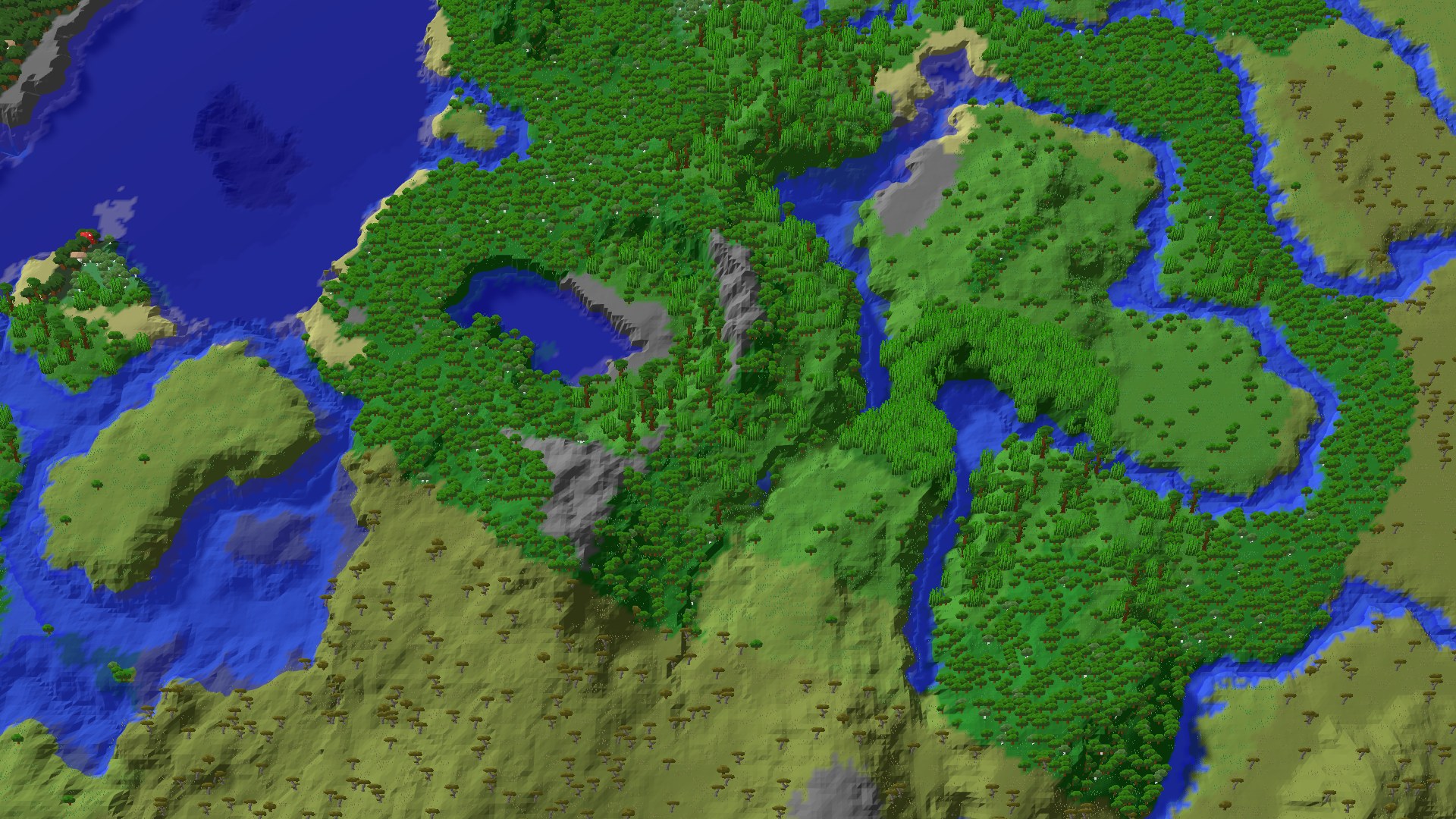 Aerial 3D overview 500 blocks NW of spawn